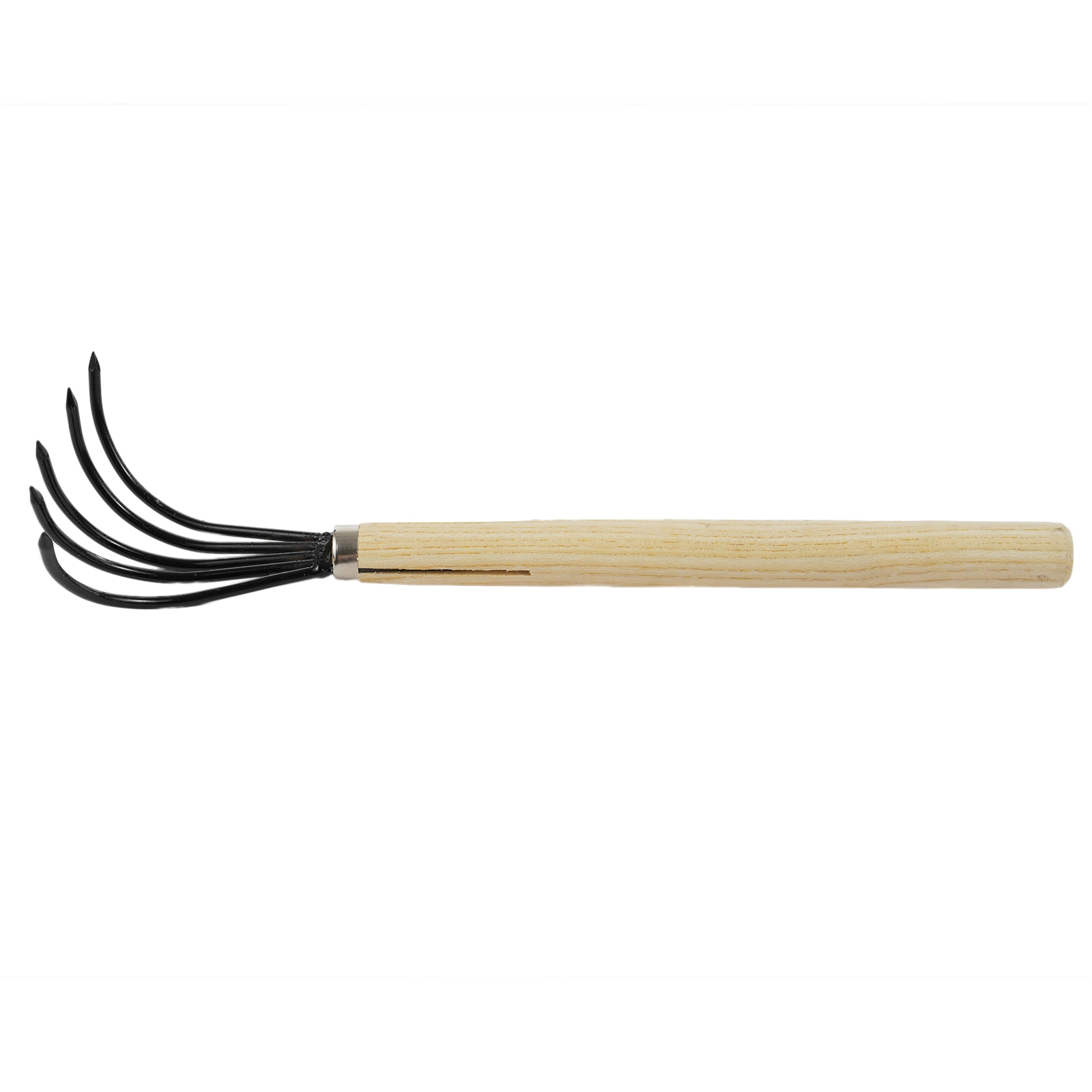 5-zinkiger Handrechen Mit Langem Holzstiel, Formstabiles Gartengerät, Ideal Zum Auflockern Oder Jäten Des Bodens.