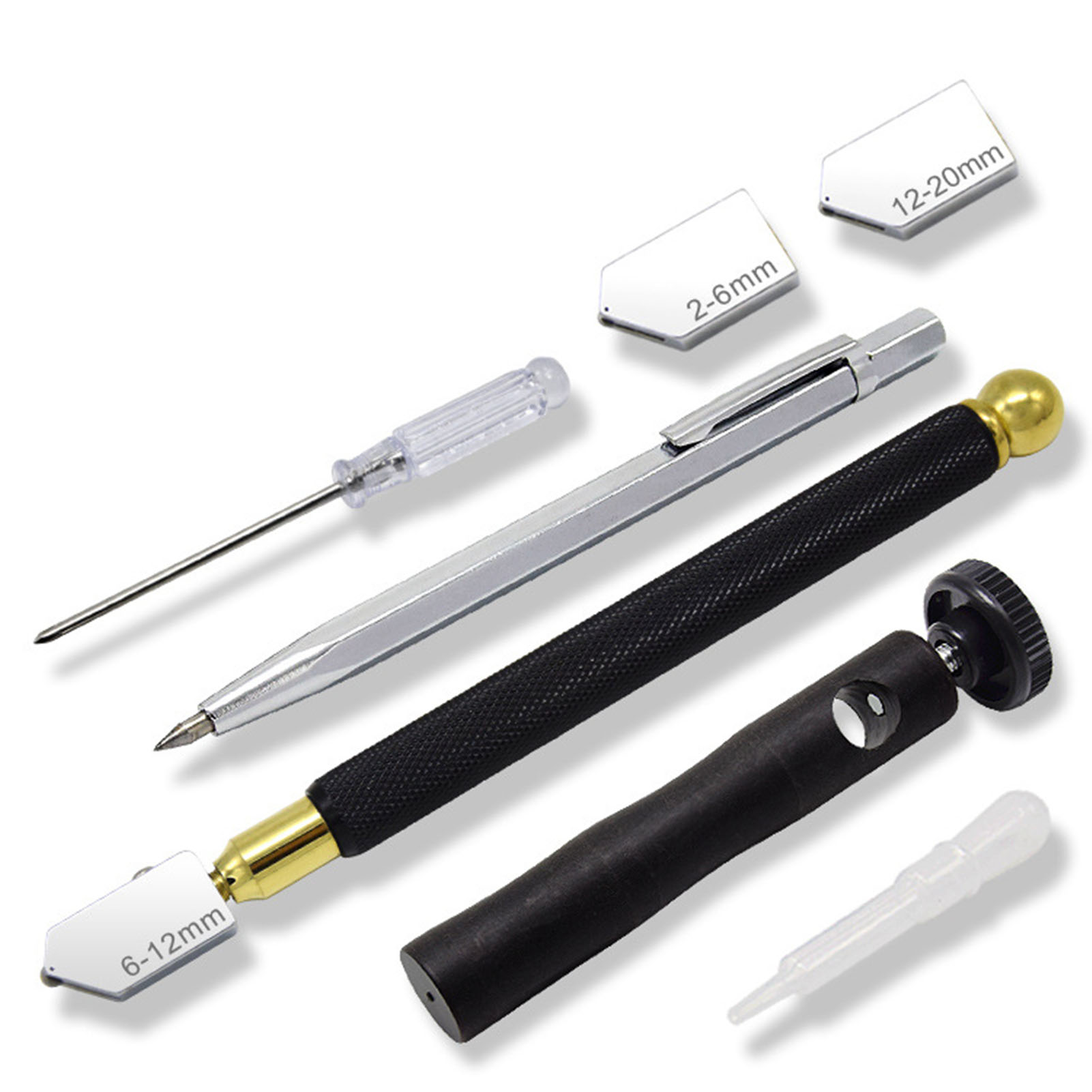 Professionelles Werkzeug Zum Schneiden Von Legierungsglas, 7-teilig, Mit 3 Schneidköpfen Und Markierungsstift.