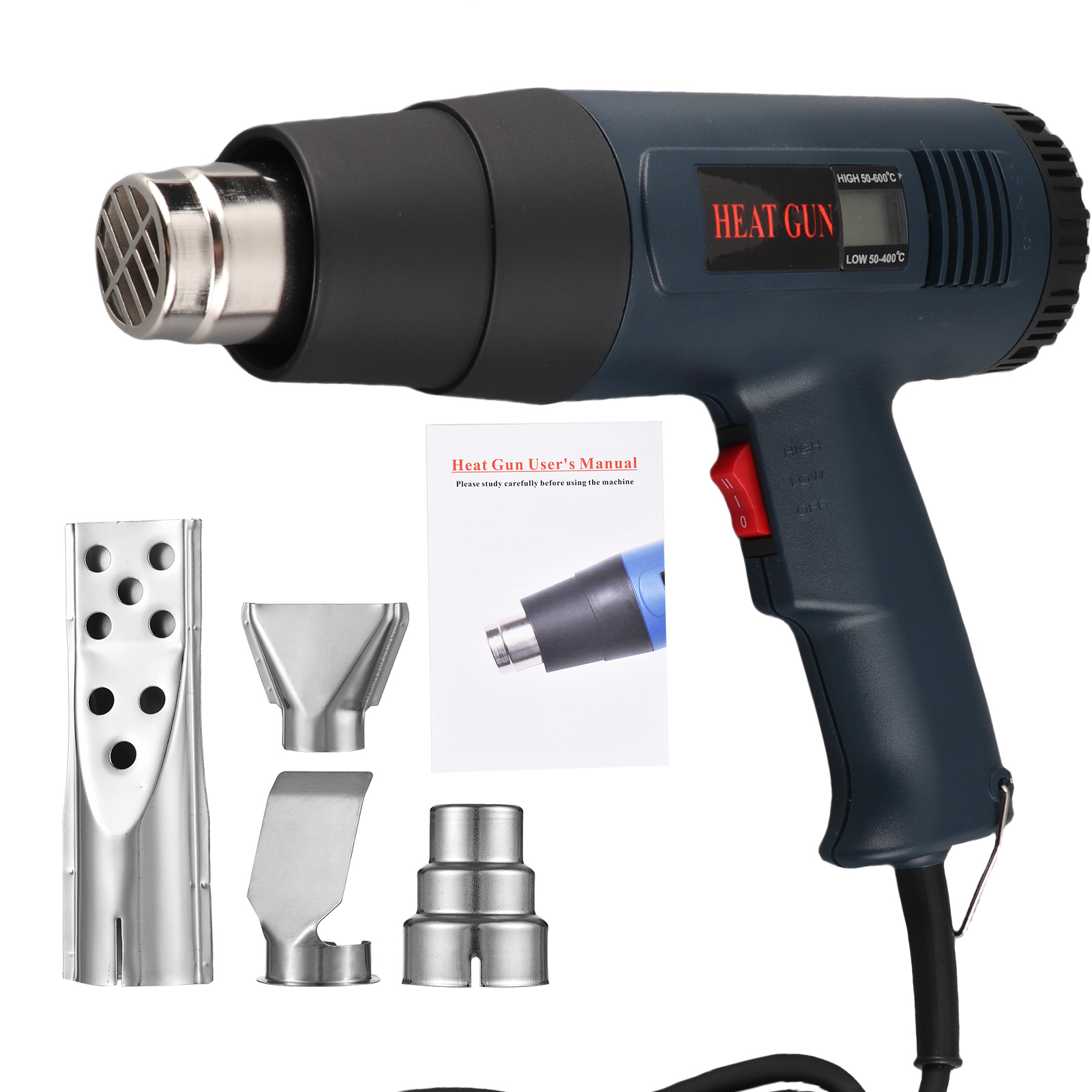 Heißluftpistole (1800 W), Industrielle Schnellheizpistole, Digitales Lcd-display, Tragbarer Heißluftgebläse, Einstellbare Temperatur Von 60 Bis 600 °c, Werkzeug Mit 4 Düsen Zum Trocknen Von Schrumpfsc