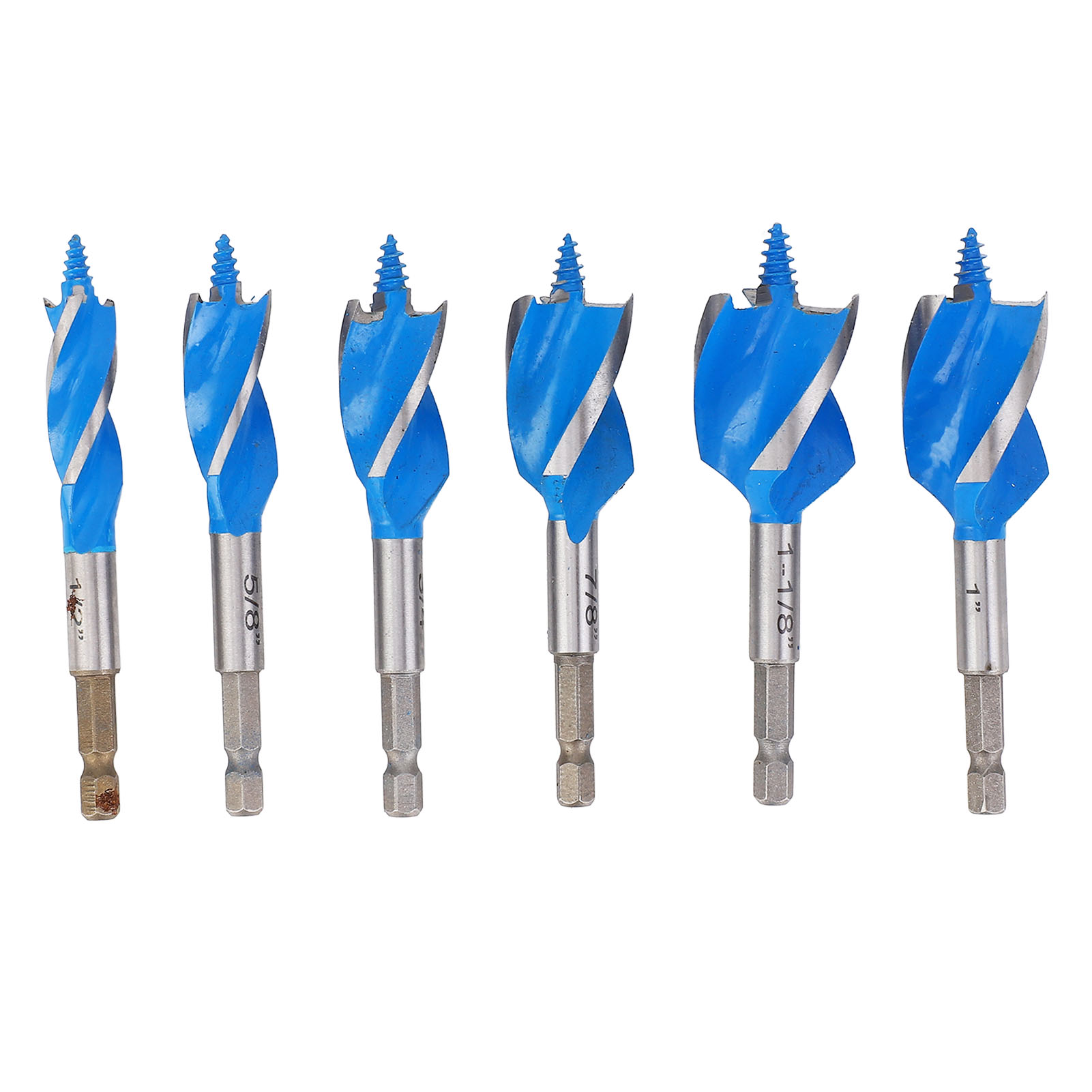 Set Mit 6 Holzbohrern Mit 4 Schneiden Und 4 Schlitzen, Sechskantschaft: 1/4", 1/2", 5/8", 3/4", 7/8", 1", 1-1/8