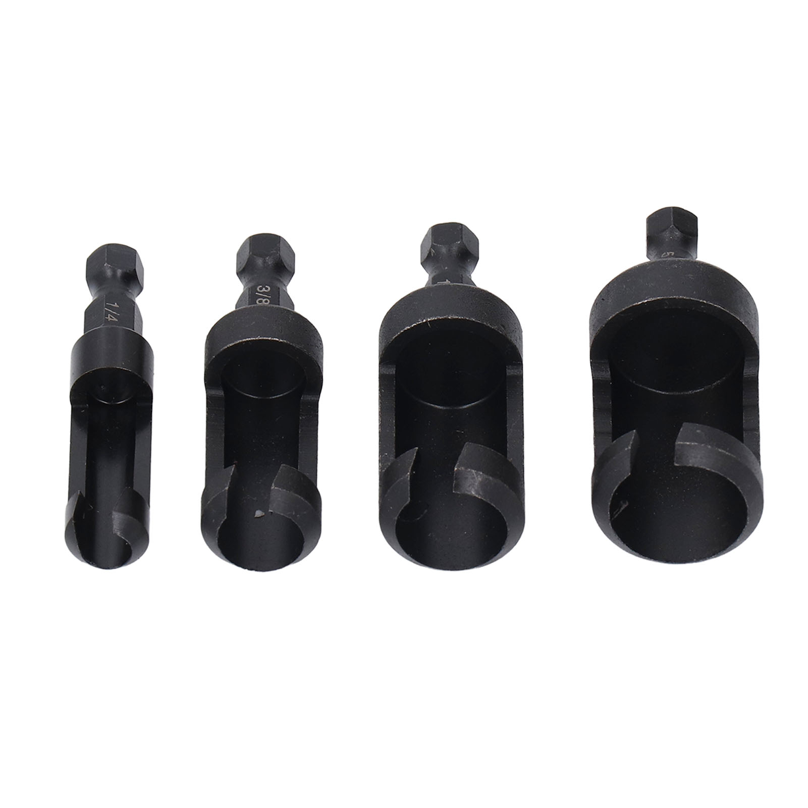 Set Mit 4 Kohlenstoffstahl-zapfenbohrern Mit Sechskantschaft (1/4", 3/8", 1/2", 5/8") Für Die Holzbearbeitung