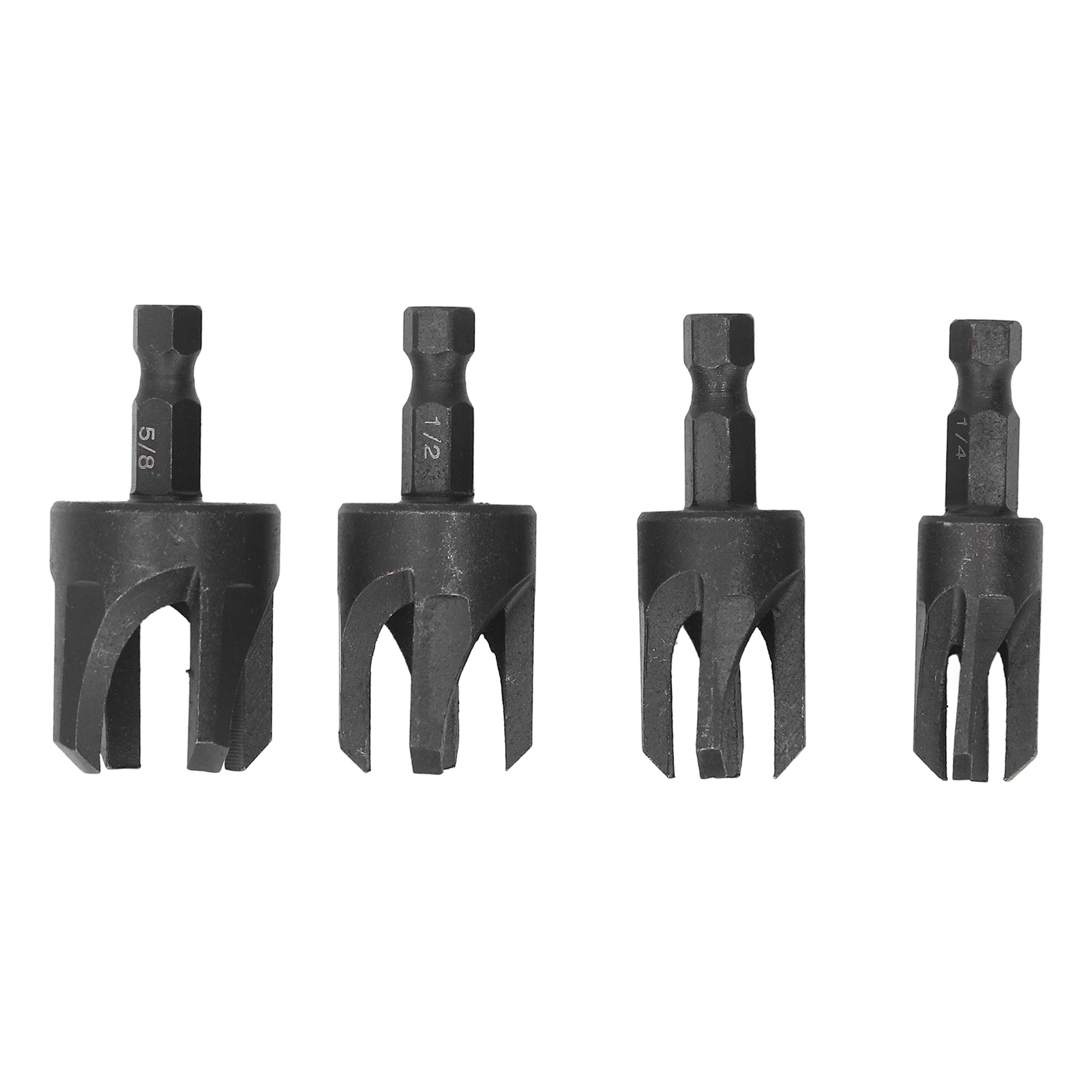 Set Mit 4 Holzbohrern Aus Kohlenstoffstahl, 6,35 Mm (1/4 Zoll) Sechskantschaft, Klauenform, Erhältlich In Den Größen 6,35 Mm (1/4 Zoll), 9,52 Mm (3/8 Zoll), 12,7 Mm (1/2 Zoll) Und 15,88 Mm (5/8 Zoll).