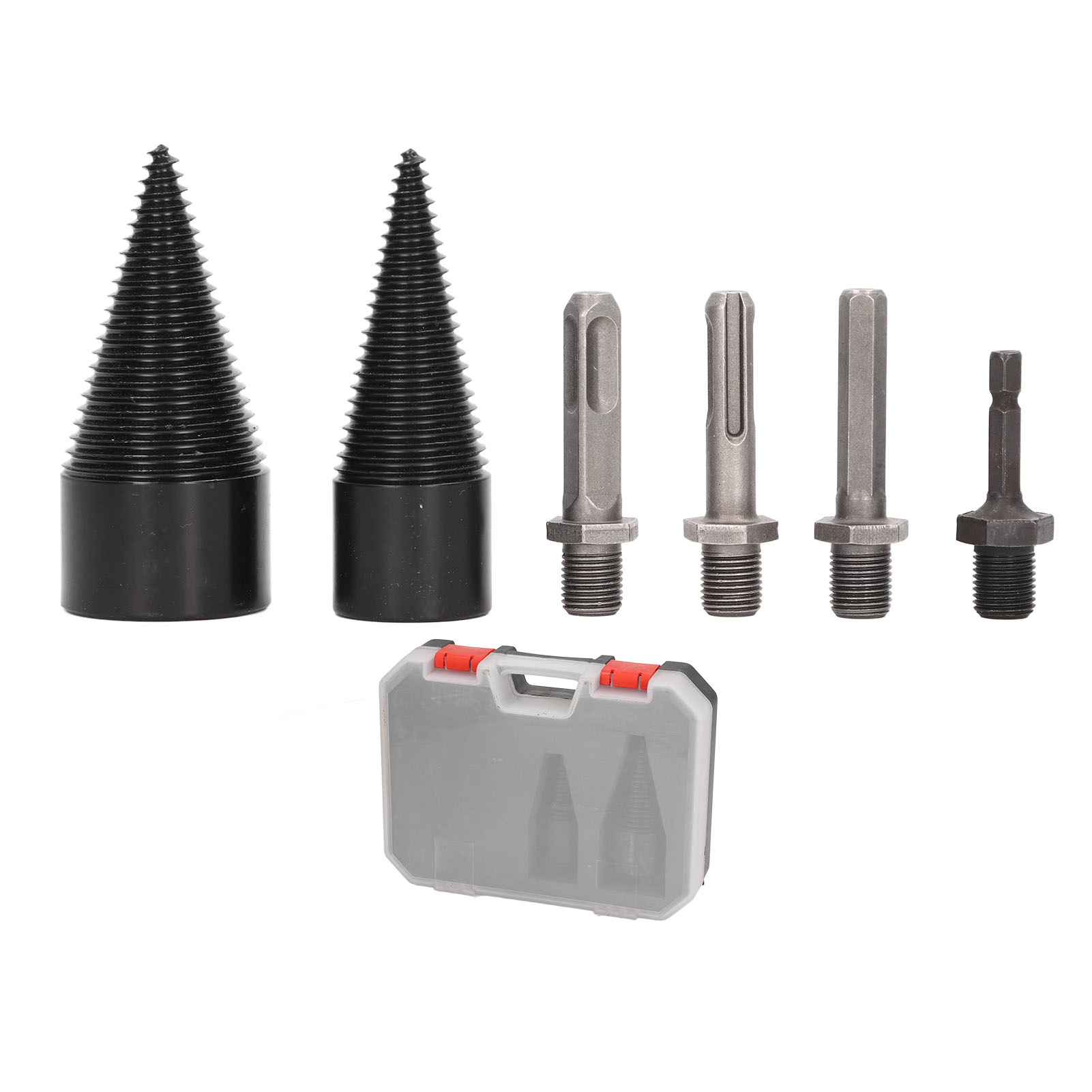 Set Mit 6 Abnehmbaren, Robusten, Konischen Holzspaltbohrern (32 Mm Und 42 Mm) Mit 4 Griffen Für Camping