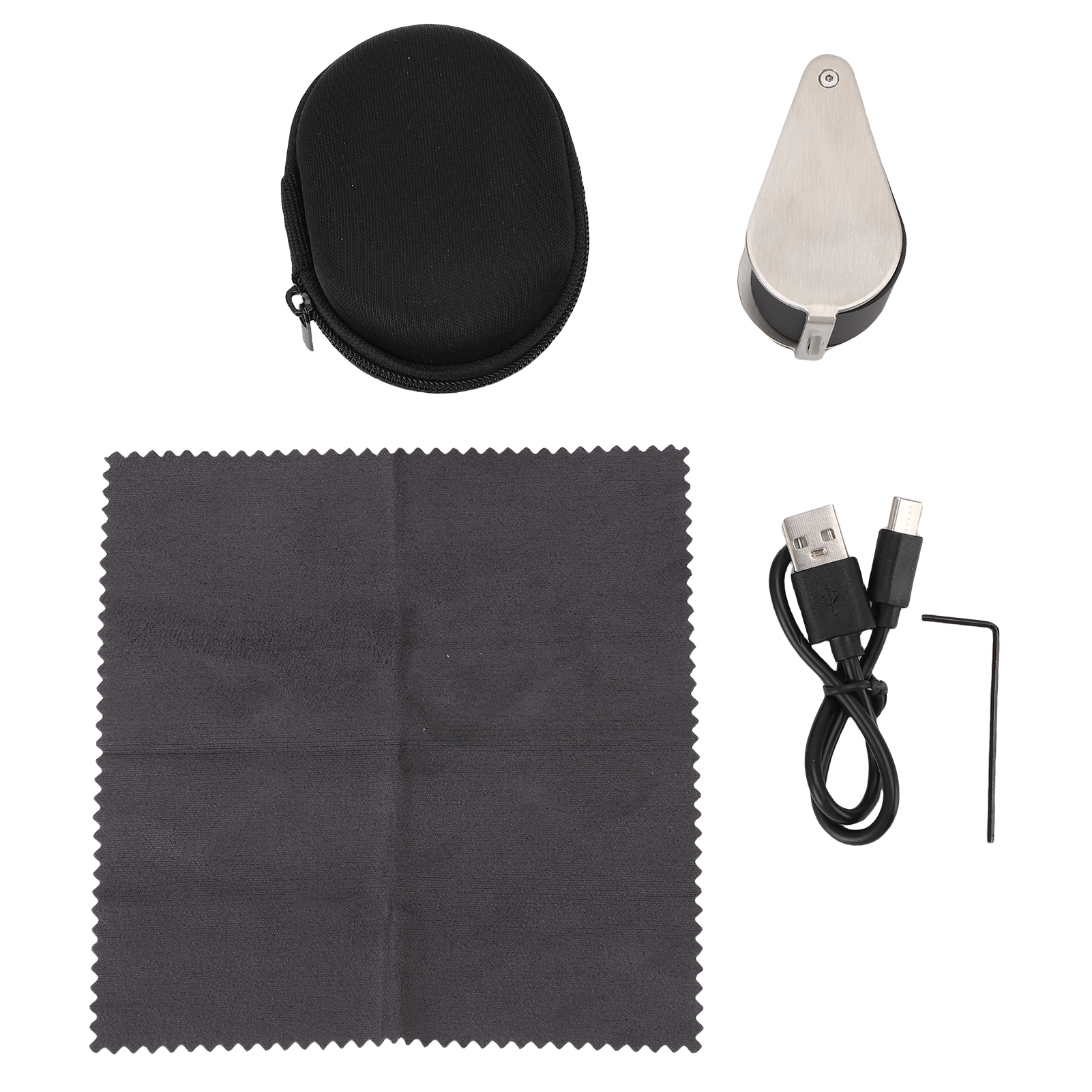 Silberne Juwelierlupe (10-fache Vergrößerung), Tragbar Und Wiederaufladbar, 4 Beleuchtungsmodi, Faltbare Taschenlupe Mit K9-glas