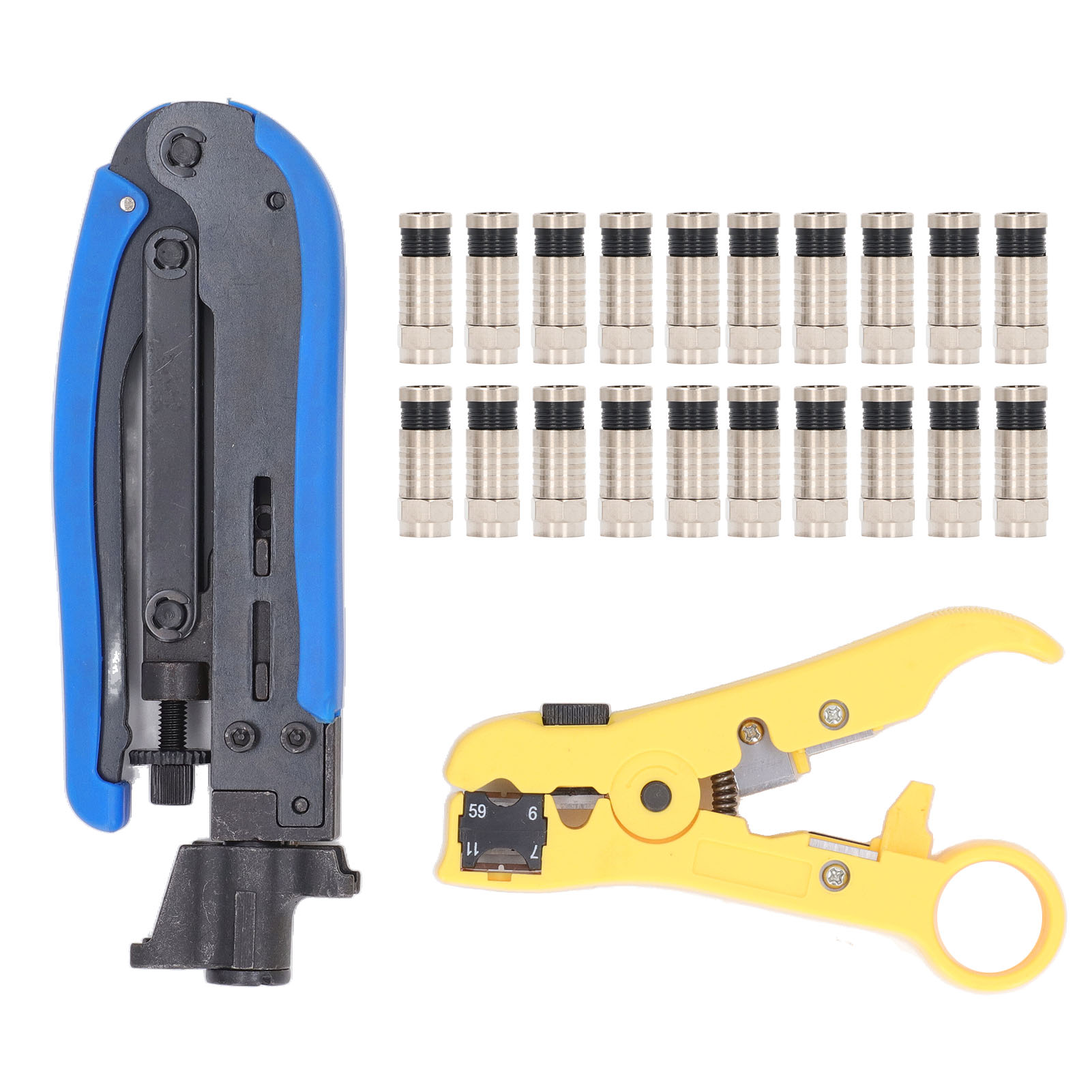 Verstellbares Koaxial-crimpset Mit 20 Rg6 F-steckern