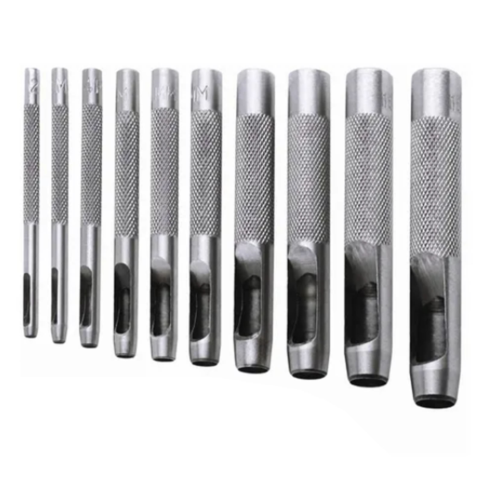Set Mit 10 Lochern Aus Hochhartem Kohlenstoffstahl Zum Stanzen Runder Hohllöcher In Leder, Kunststoff Und Gummi