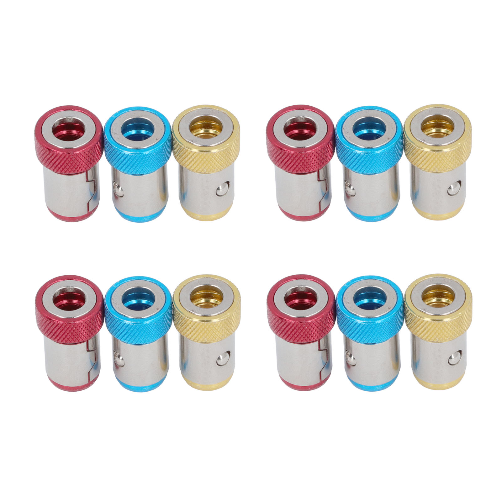 Set Aus 12 Magnetischen Schraubenringen Aus Gerändelter Aluminiumlegierung Mit Magnetischem Saugnapf Für Sechskantschraubendreherbits (rot, Gelb, Blau).
