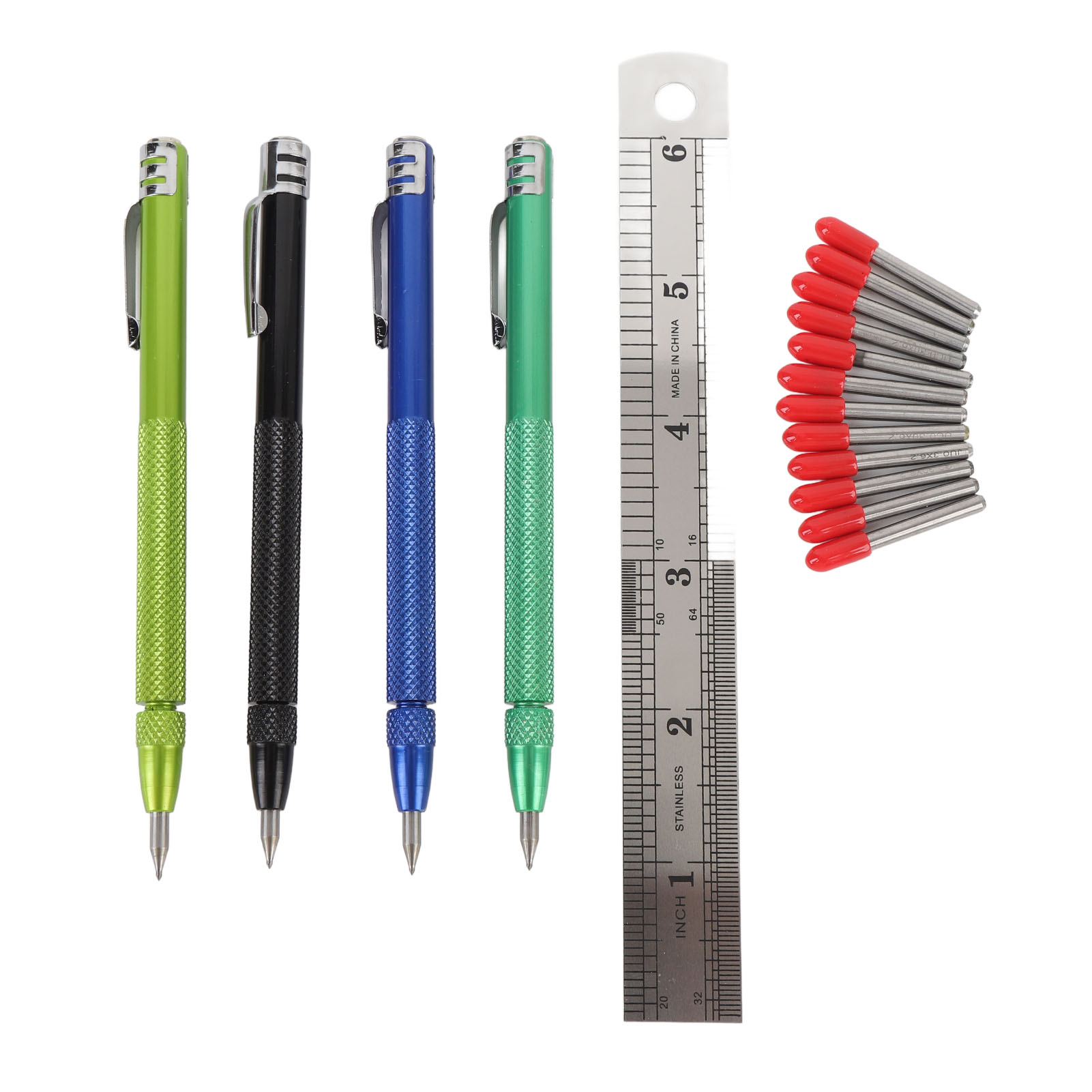 Set Mit 4 Magnetischen Markierstiften Inklusive Lineal, Markierwerkzeug Aus Wolframkarbid Für Fliesen, Glas, Marmor, Stein Und Metall.