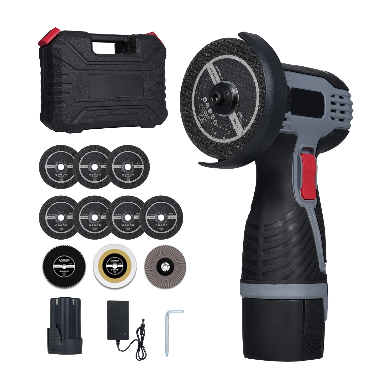Akku-winkelschleifer Mit 28.000 U/min, Mini-winkelschleifer Mit 16,8 V 2 X 1500 Mah Akku, Trennscheiben Und Led-digitalanzeige Zum Schneiden Von Ziegeln Und Poliertem Holz.