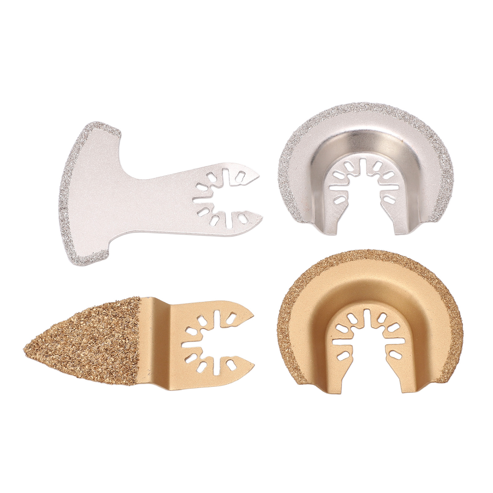 Set Aus 4 Oszillierenden Sägeblättern Für Multifunktionswerkzeuge, Mit Halbkreisförmigen Segmenten Und Oszillierender Schneide, Für Fugen, Keramik Und Mauerwerk.