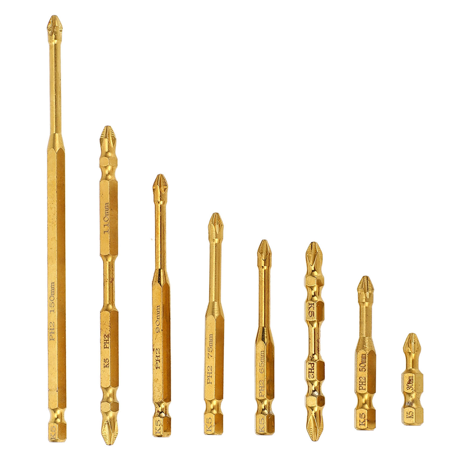 Set Mit 8 Magnetischen K5-schraubendreherbits, Rutschfest Und Stoßfest, Lang Und Kurz, Ph2
