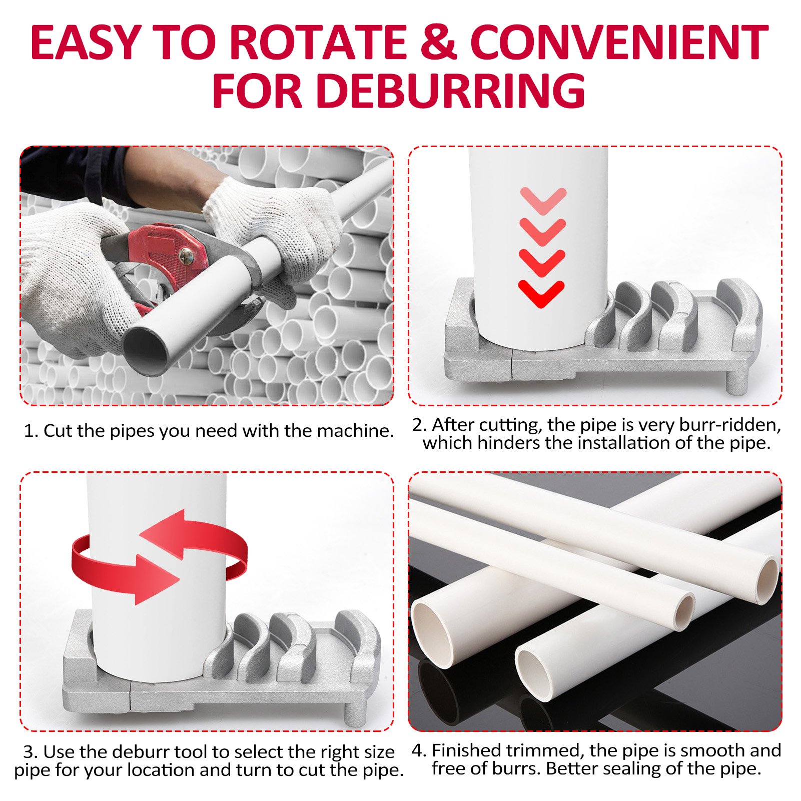 Entgratwerkzeug Für Pvc-rohre, Professionelles Sanitärwerkzeug Zum Entgraten Von Kunststoffrohren In Sechs Verschiedenen Durchmessern Von 1-1/4 Bis 4 Zoll. Dieses Pvc-anfaswerkzeug Sorgt Für Glatte Ro