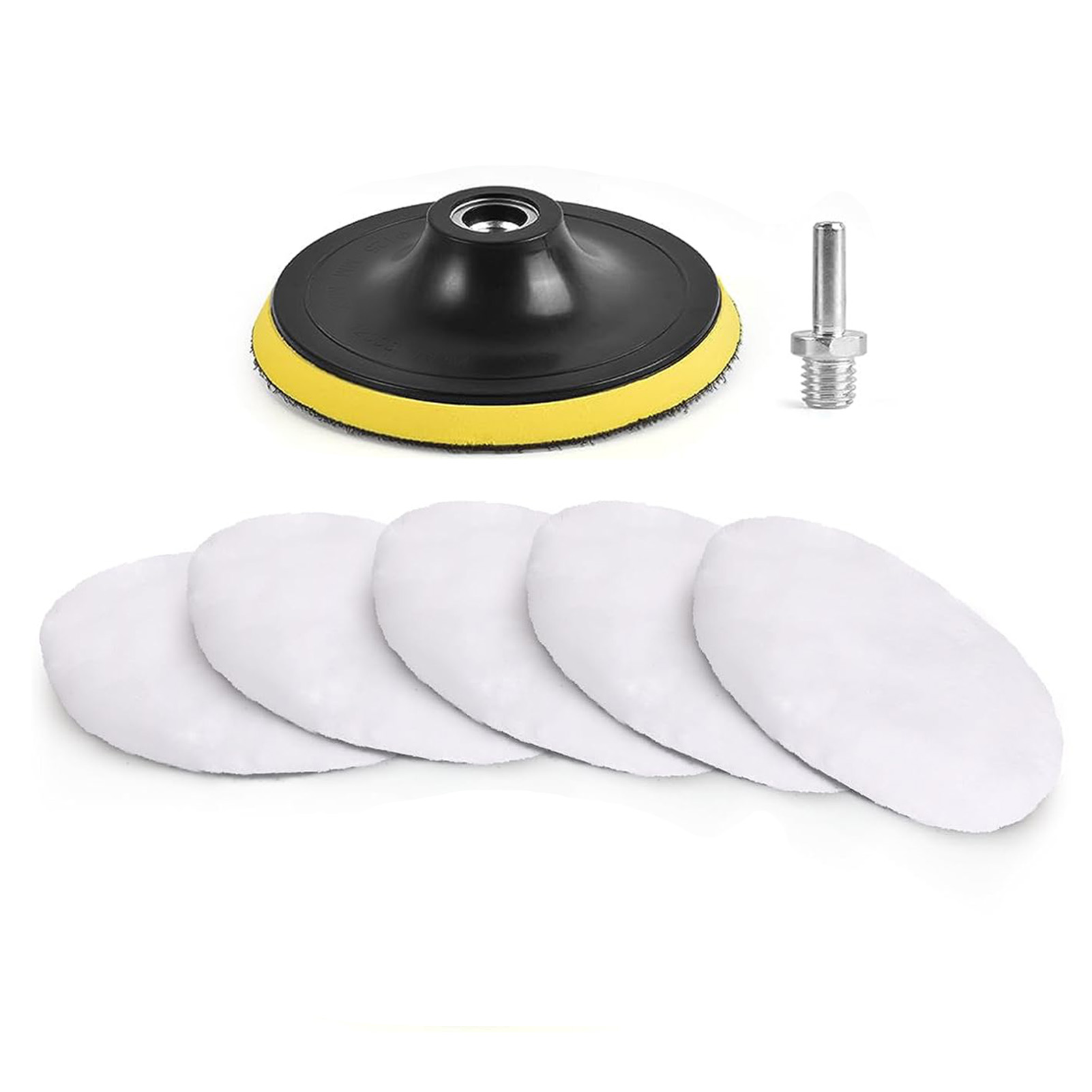 Set Aus 7 Wollpolierpads Mit Bohrmaschinenadapter, Selbstklebendem Schwamm Und 10 Cm (4 Zoll) M10-gewinde.