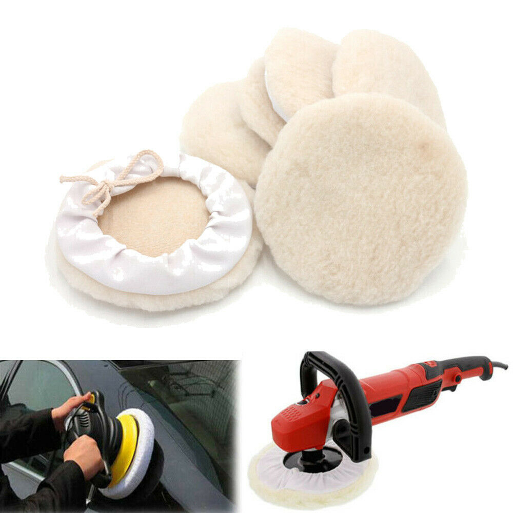 Set Mit 6 Polierpads (18 Cm Durchmesser) Für Motorhauben, Inklusive Wachs Und Polierpaste. Polierpads Aus Wolle Zum Bohren, Für Karosseriereparaturen Und Zum Polieren.