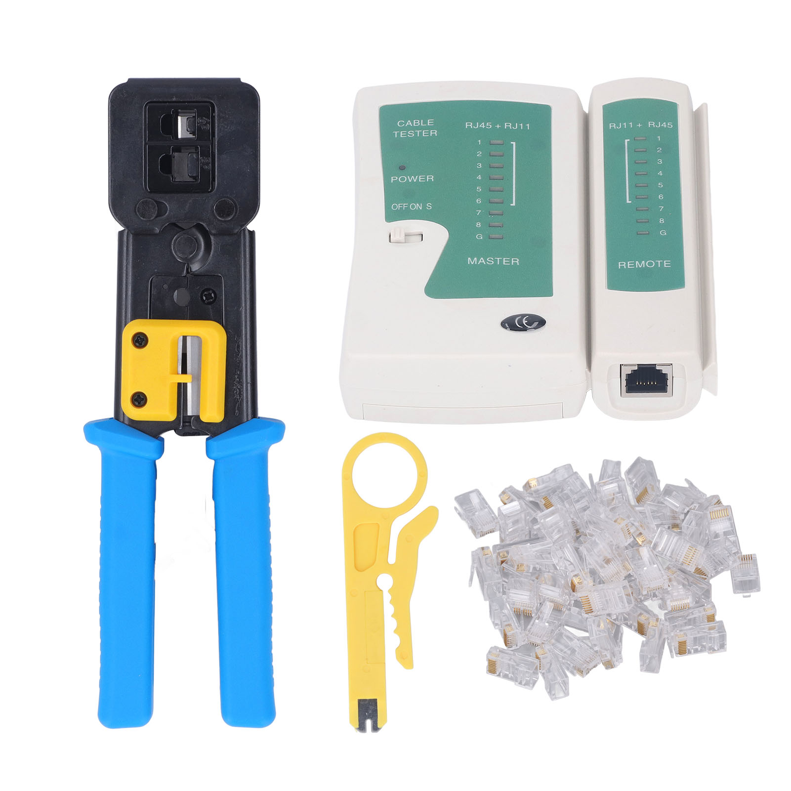 Rj45-crimpwerkzeug-set Für Cat6- Und Cat5e-durchgangskabel, Mit Tester Und Abisolierzange.