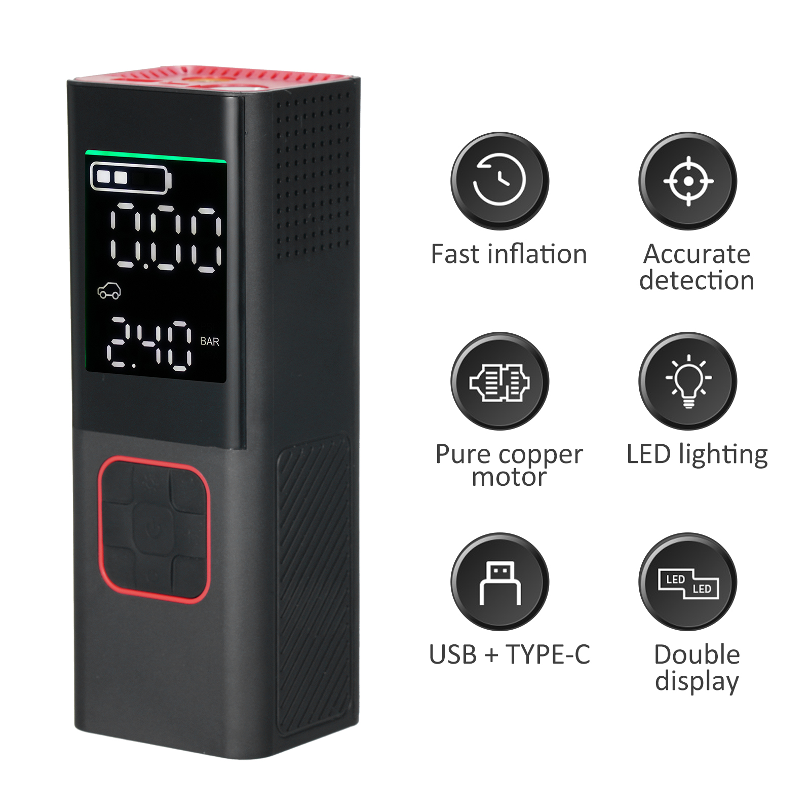 Tragbarer Reifenfüller, Kabelloser Luftkompressor Mit 160 Psi, Luftpumpe Für Auto-, Motorrad-, Fahrrad- Und Ballreifen, 2600 Mah Wiederaufladbarer Akku Mit Lcd-bildschirm.