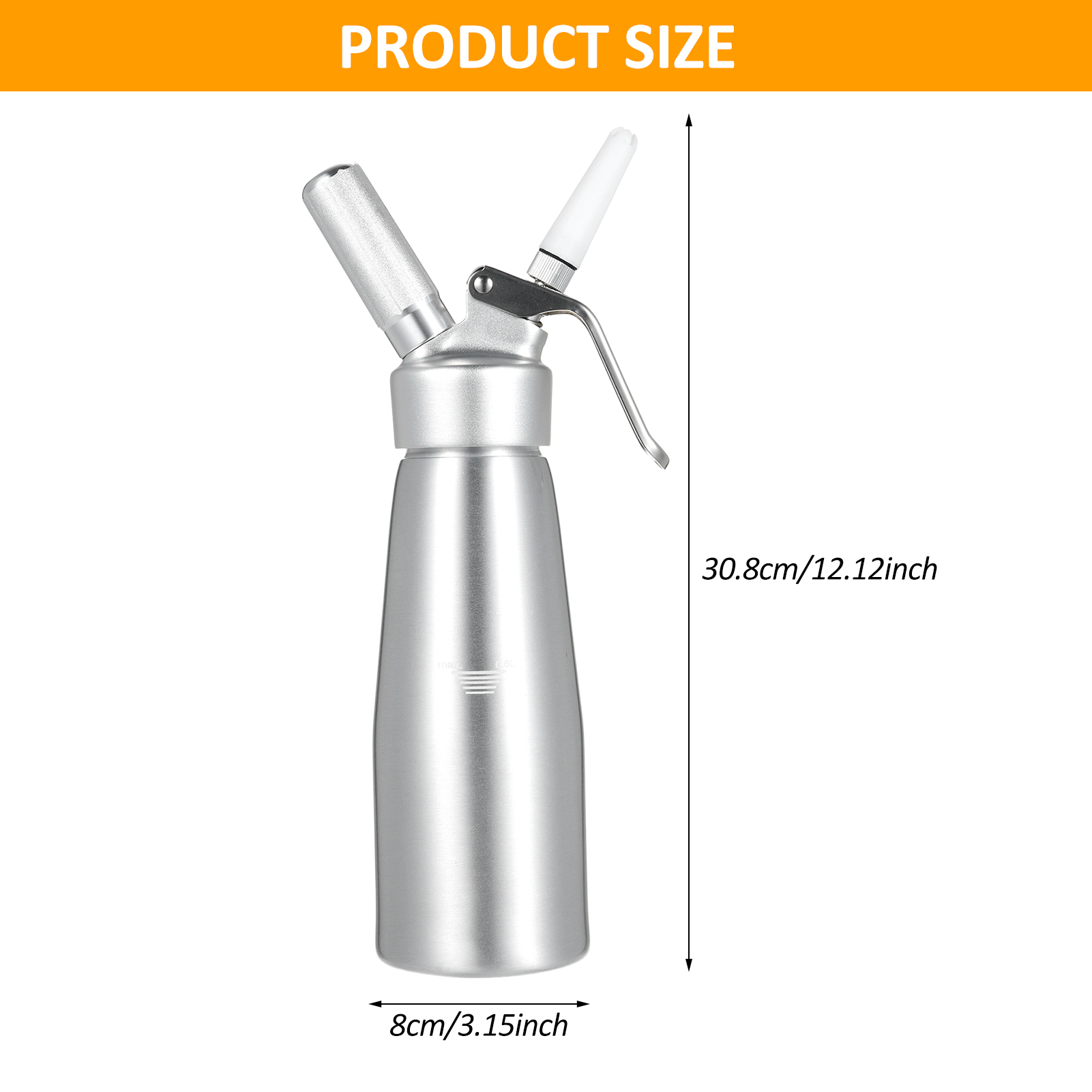 Hochwertiger Sahnespender Aus Aluminium (500 Ml), Professioneller Sahnespender Mit 3 Verschiedenen Kunststoffdüsen Und Einer Reinigungsbürste.