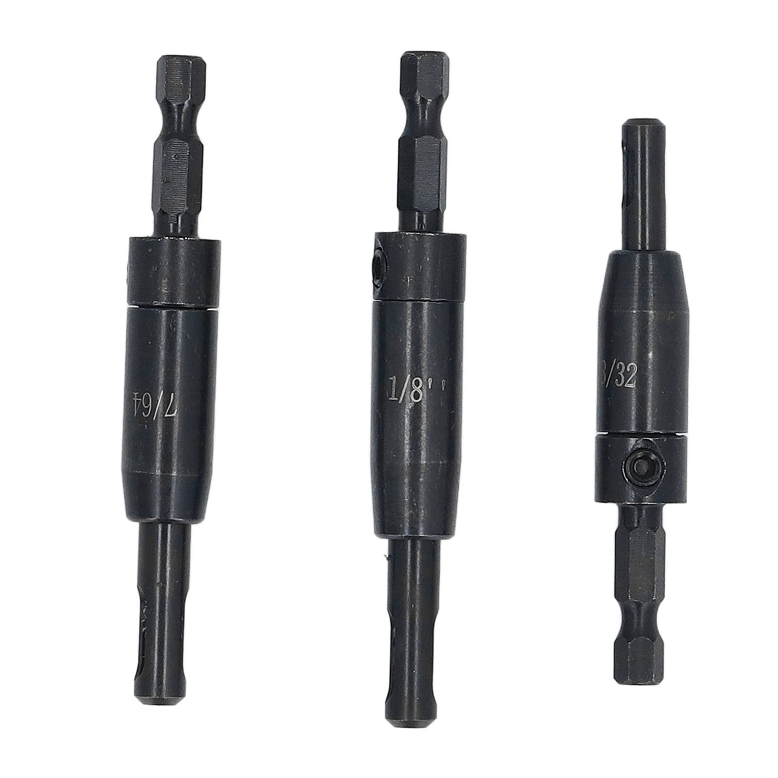 Set Aus 3 Scharnierbohrern Für Die Holzbearbeitung, Hergestellt Aus Hochgeschwindigkeitsstahl (hss), Mit Einem 6,35 Mm (1/4 Zoll) Sechskantschaft, Mit Positionierungslöchern, 3,175 Mm (1/8 Zoll), 5,17
