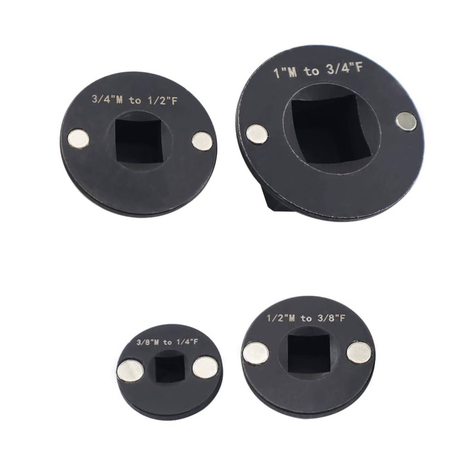 Set Mit 4 Extraflachen Steckschlüsseladaptern: 1" Auf 3/4", 3/4" Auf 1/2", 1/2" Auf 3/8", 3/8" Auf 1/4".