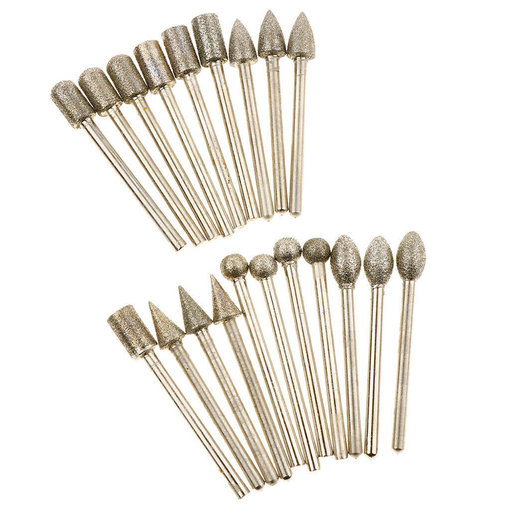 Set Aus 20 Diamantfräsern Mit 3 Mm Schaft, Kompatibel Mit Allen Rotationswerkzeugen, Zum Steinschnitzen, Schleifen, Polieren Und Gravieren.