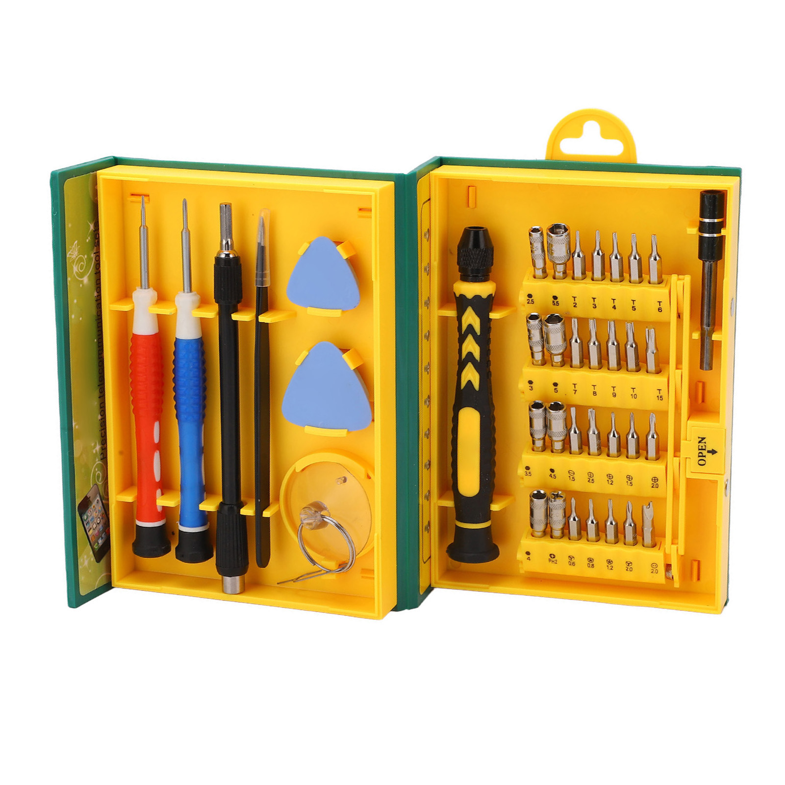 38-teiliges Set Inklusive Schraubendrehergriff, Verbindungsstange, Saugnapf, Pinzette, Etui Und Hebelwerkzeug.