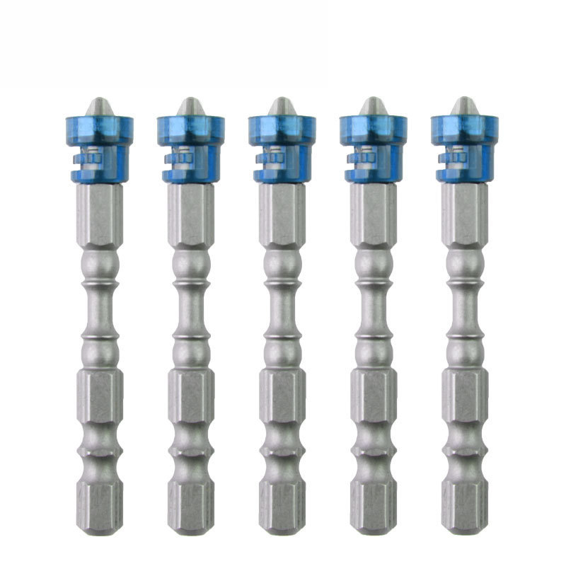 Set Mit 5 Kreuzschlitzschraubendreher-bits Aus S2-legierungsstahl, Mit Magnetischem Sechskantschaft, Blau