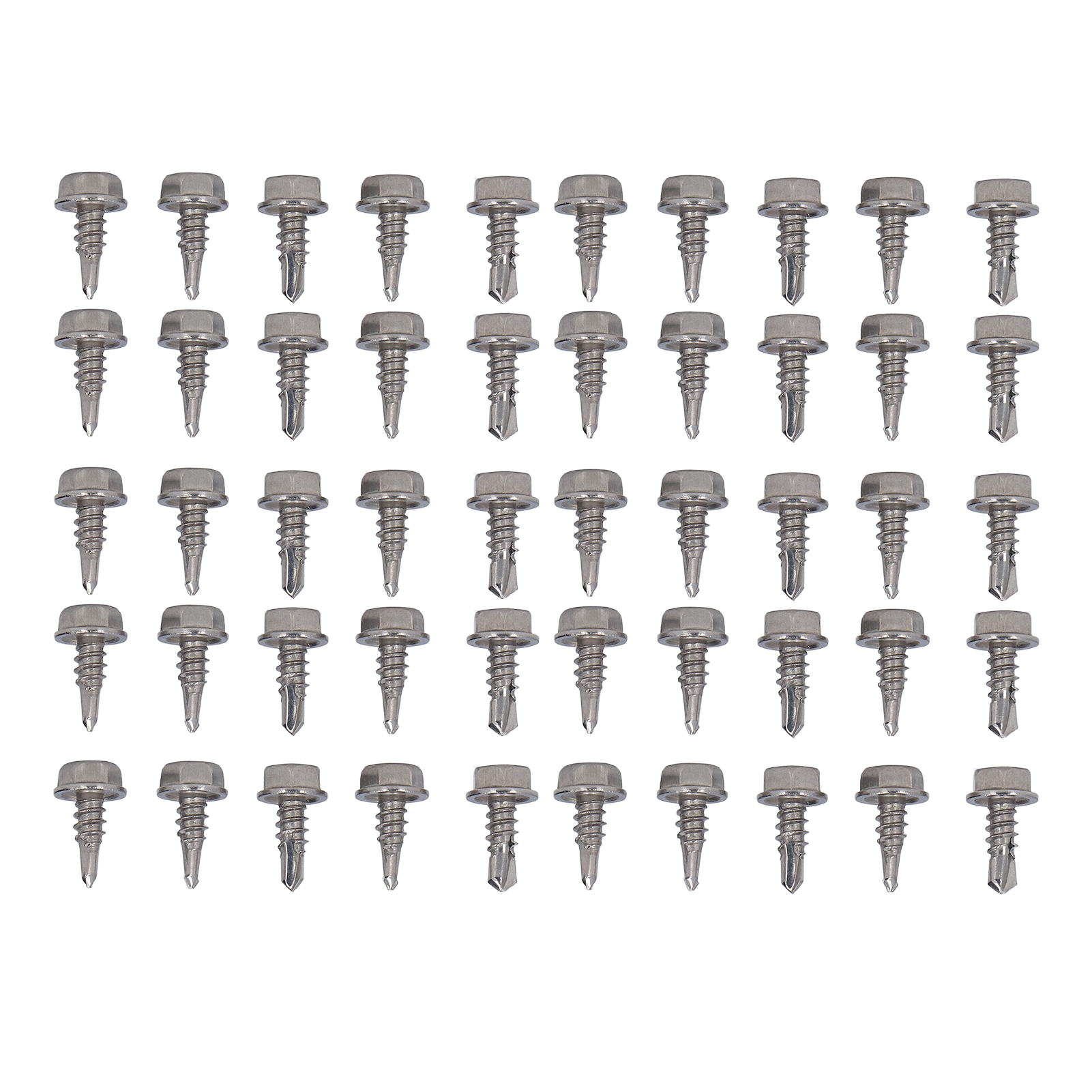Set Mit 50 Selbstschneidenden Schrauben, Sechskantscheiben Und Befestigungszubehör Aus Edelstahl 4,8 X 13 Mm