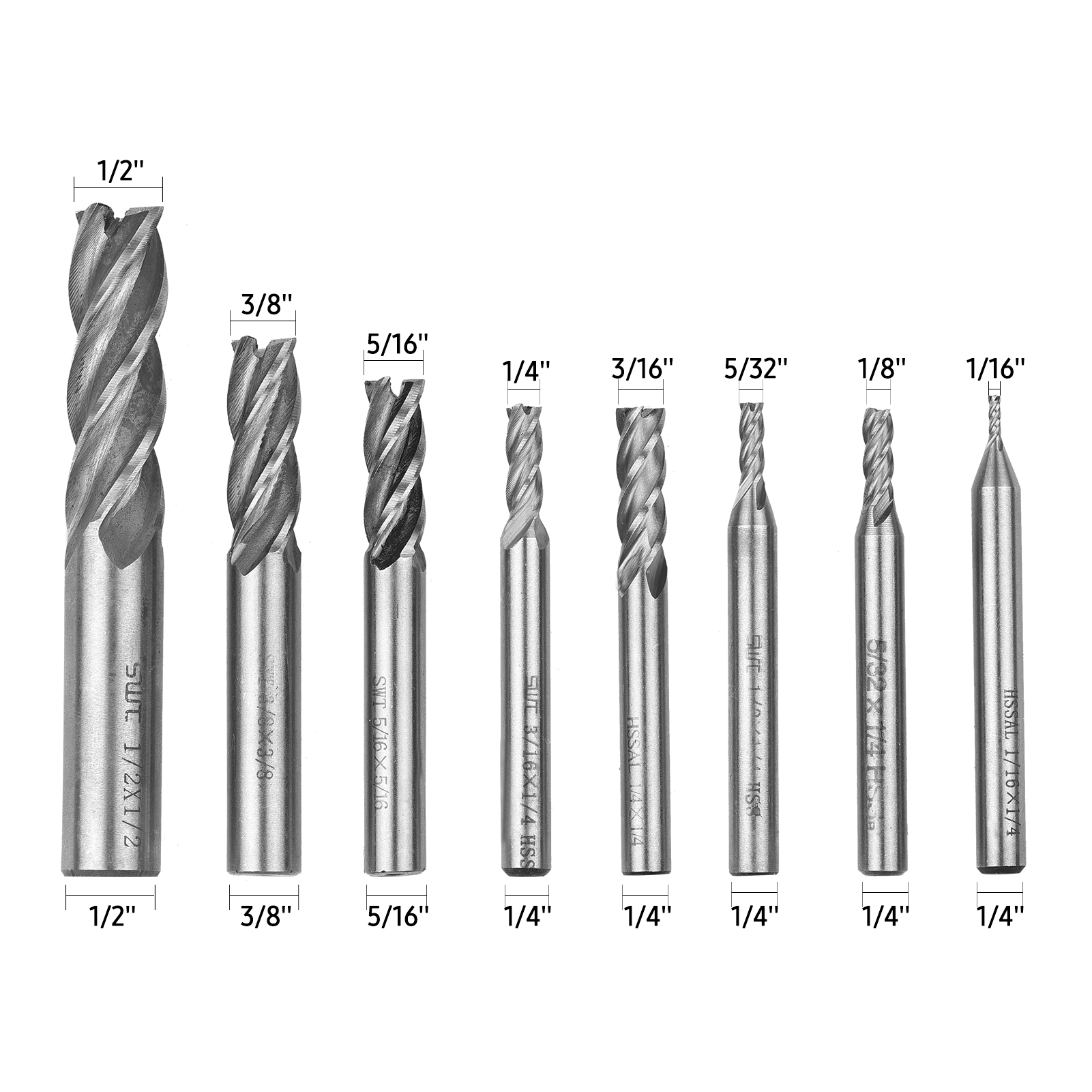 Satz Mit 8 Massiven 1/16"-1/2" 4-schneidigen Hss-senkbohrern, Hss-nutenwerkzeugsatz, Hss-cnc-zylinderschaftbohrersatz