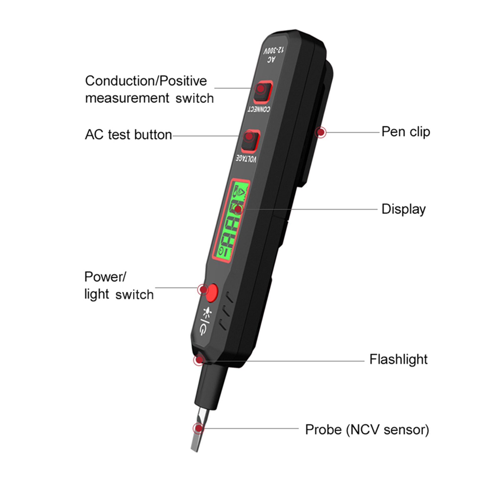 Habotest Ht89 Wechselstrom-spannungsprüfer 12300v: Kontaktspannungsprüfer Für Stromführende/neutrale Leiter Mit Taschenlampe, Lcd-bildschirm, Unterbrechungsdetektor Und Akustischem Und Optischem Alarm