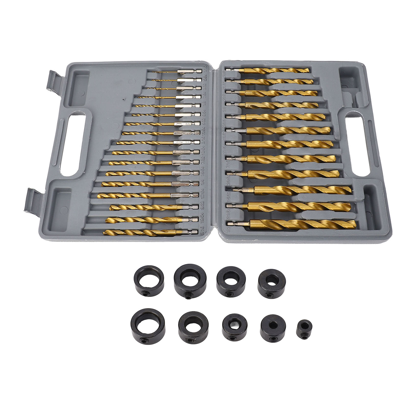 Set Mit Titanbeschichteten Hss-spiralbohrern, 6,35 Mm (1/4 Zoll) Sechskantschaft, 2,9 Bis 12,7 Mm (5/64 Bis 1/2 Zoll) Schlagbohrer Mit Anschlagringen Für Holz, Metall Und Kunststoff