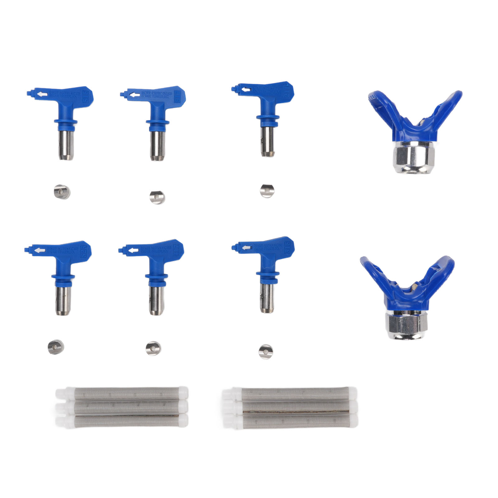 Set Bestehend Aus 6 Sprühdüsen (referenznummern 211, 315, 417, 517, 515 Und 523), 2 Haltern Und 6 Filtern Für Airless-farbspritzpistolen (blau).