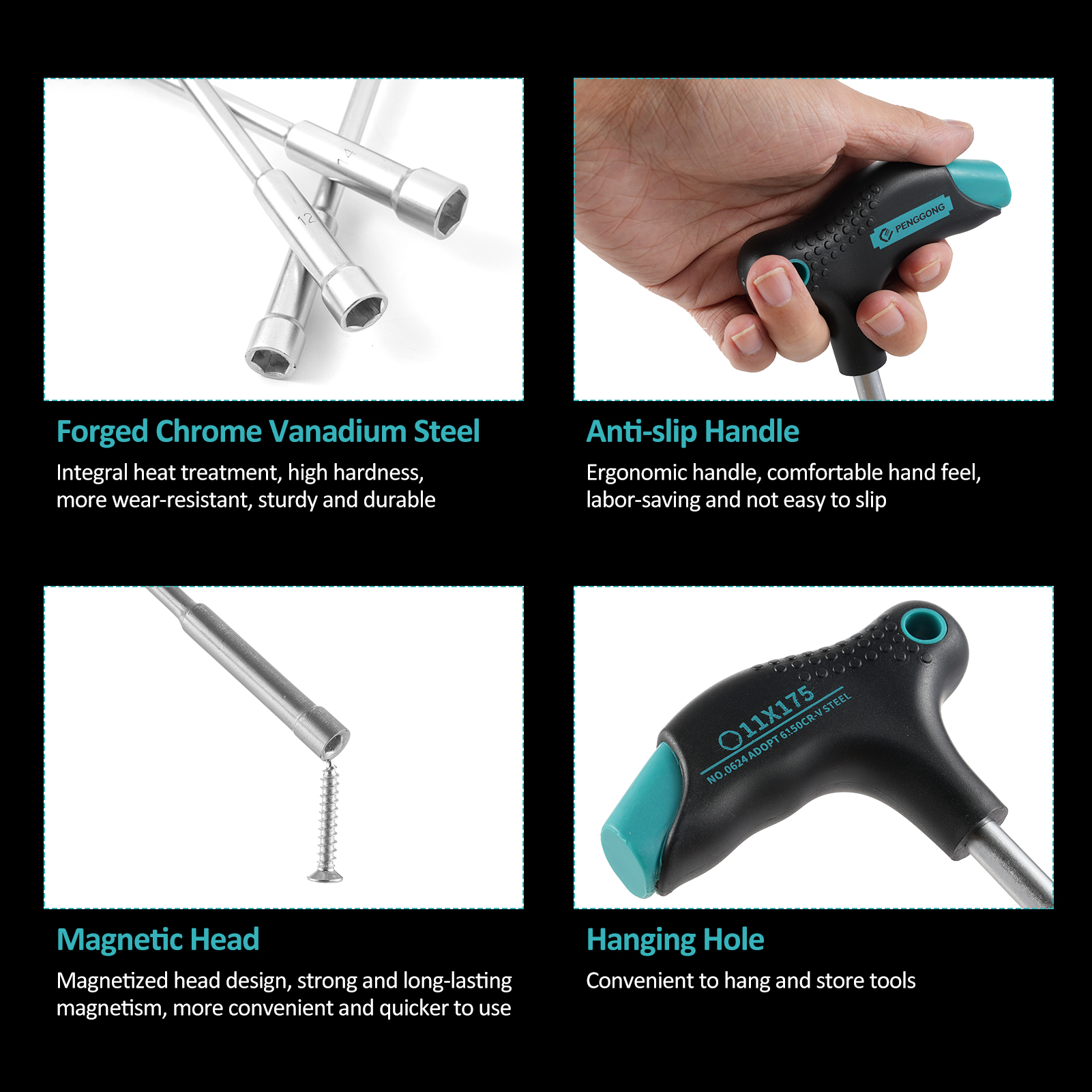Penggong Multifunktions-rohrsteckschlüssel (11-teilig) Aus Crv-stahl, Mit T-griff, Für Mechanische Reparaturen: 4 Mm, 5 Mm, 5,5 Mm, 6 Mm, 7 Mm, 8 Mm, 9 Mm, 10 Mm, 11 Mm, 12 Mm Und 14 Mm.