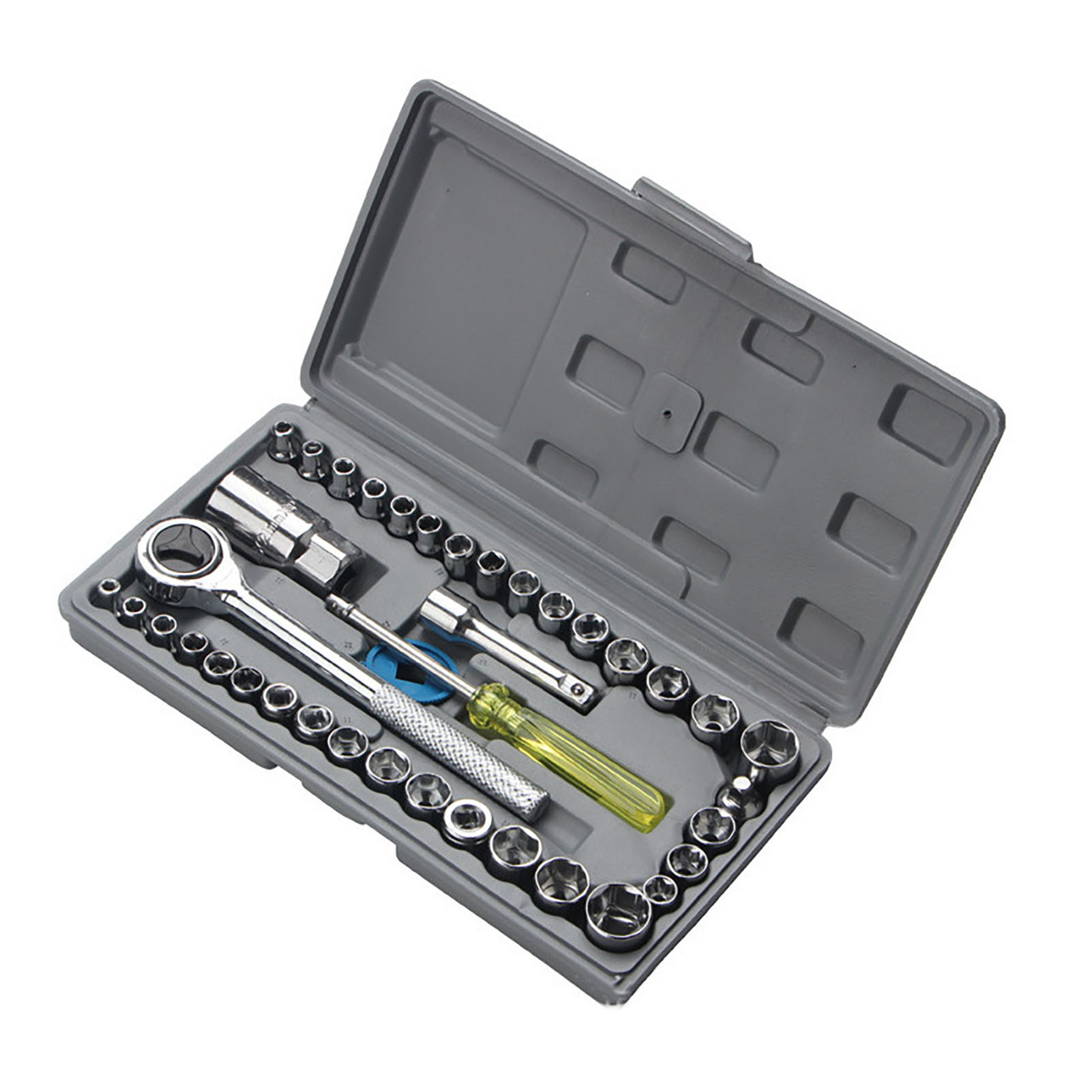 Satz Mit 40 Gehärteten Und Vergüteten Ratschenschlüsseln Aus Kohlenstoffstahl, 1/4"- Und 3/8"-antrieb.