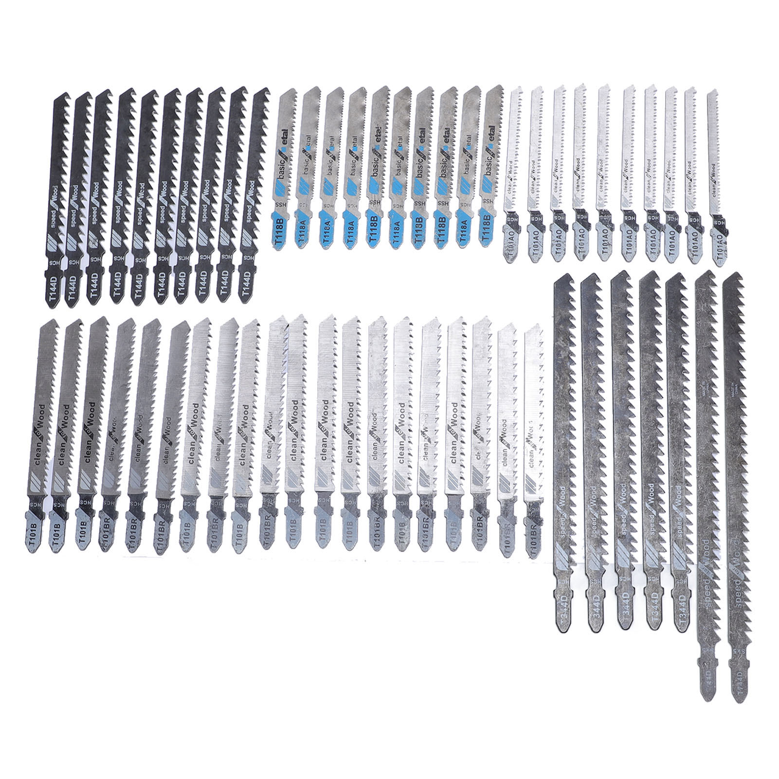 Set Mit 57 Ersatz-t-schaft-stichsägeblättern Für Stichsägen, Hergestellt Aus Hochgeschwindigkeitsstahl, Hochgeschwindigkeitsstahl Und Siliziumstahl (hss) Sk5, Zum Schneiden Von Holz, Kunststoff Und Me