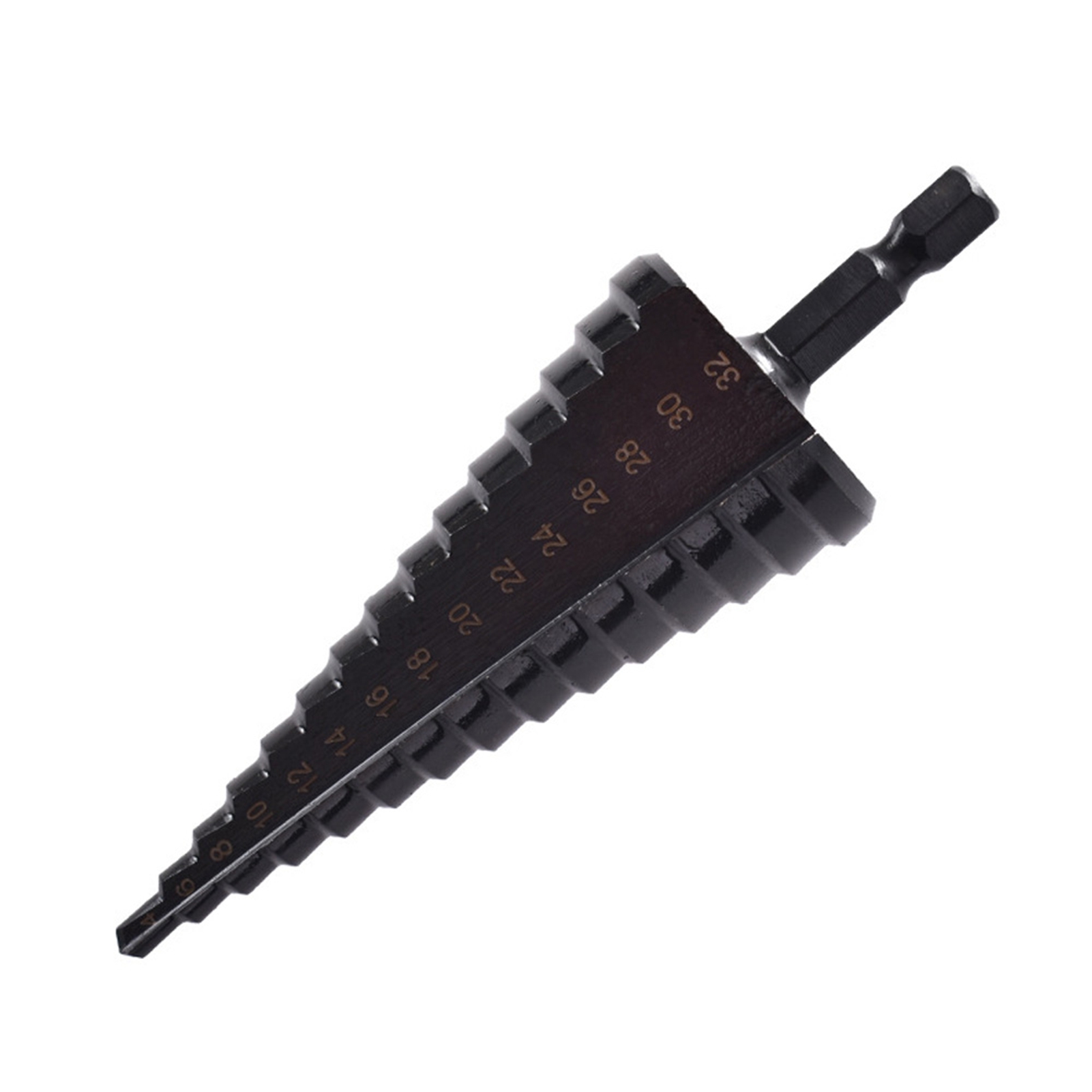 Satz Mit 4 Hss-kobalt-stufenbohrern, Schwarz Nitridbeschichtet, Zum Bohren Dünner Platten Aus Eisen, Stahl, Pvc Und Holz.