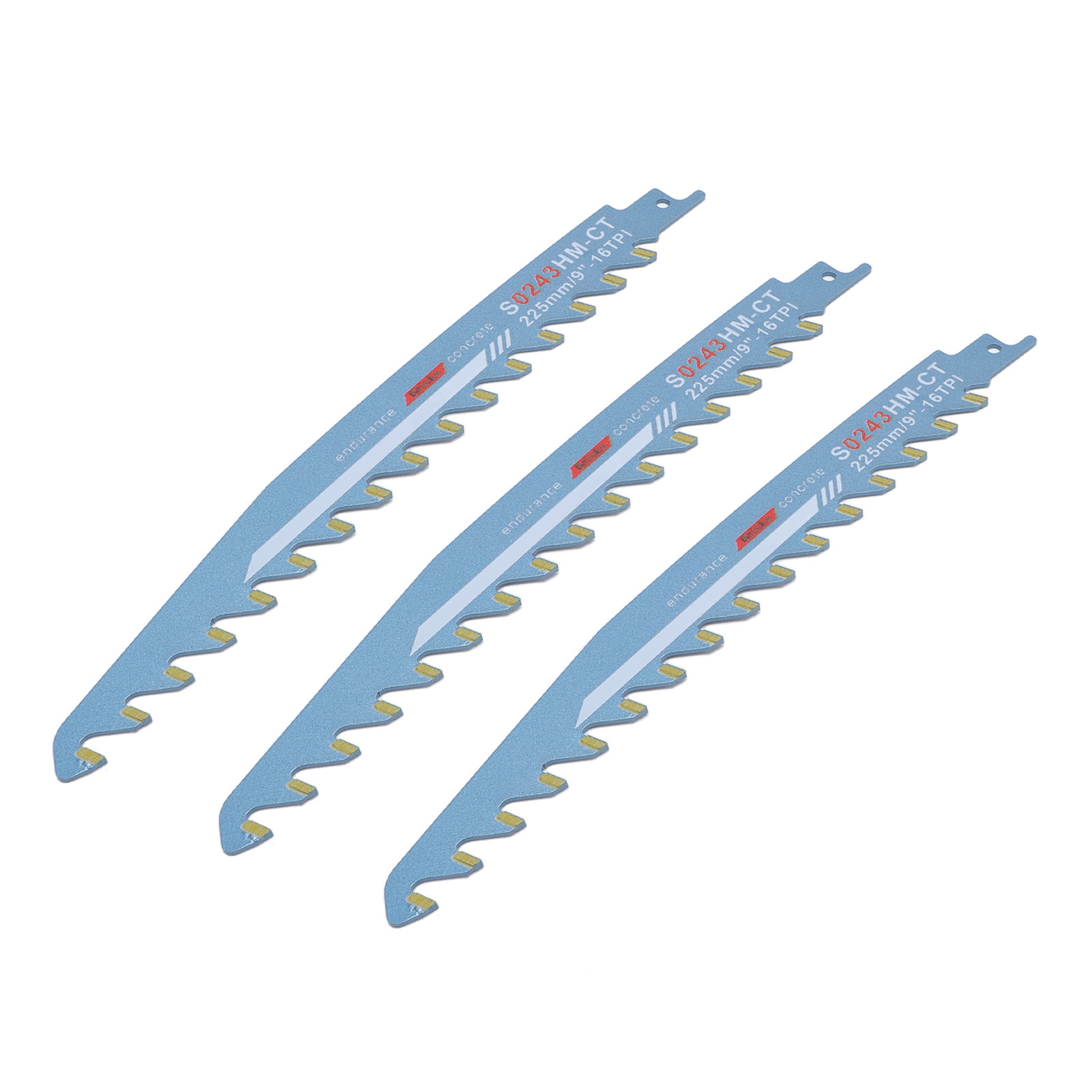Set Aus 3 Blauen Säbelsägeblättern, 23 Cm (9 Zoll) Mit 16 Zähnen Pro Zoll, Aus Hartmetall, Zum Schneiden Von Porösem Beton Und Roten Ziegeln.