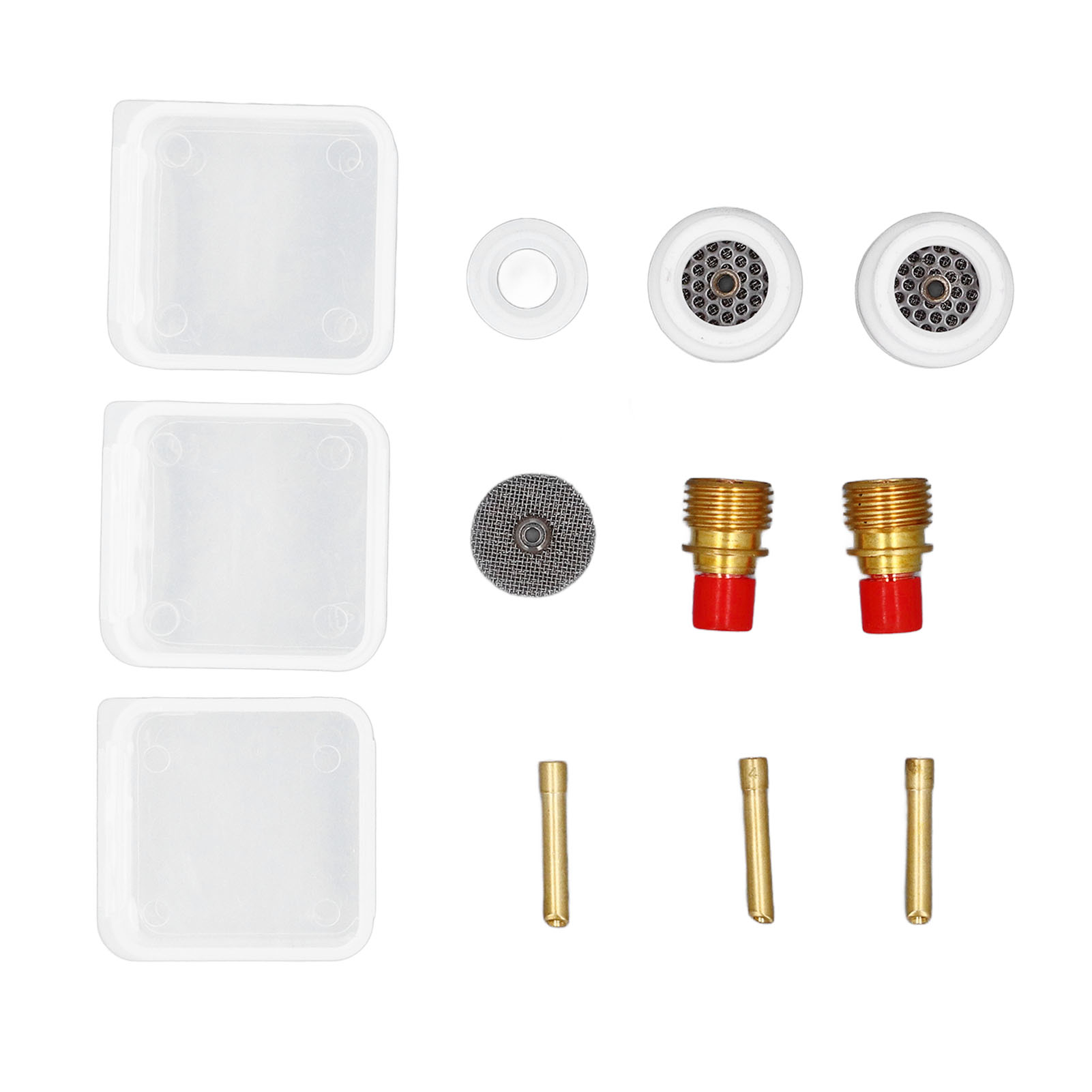12-teiliges Set Für Wig-schweißgeräte: Gaslinse, Keramikdüse, Kurzer Abgeschrägter Elektrodenhalter, Drahtgeflechtverbinder, Ptfe-frontabdeckung Für Wp 9 20 25
