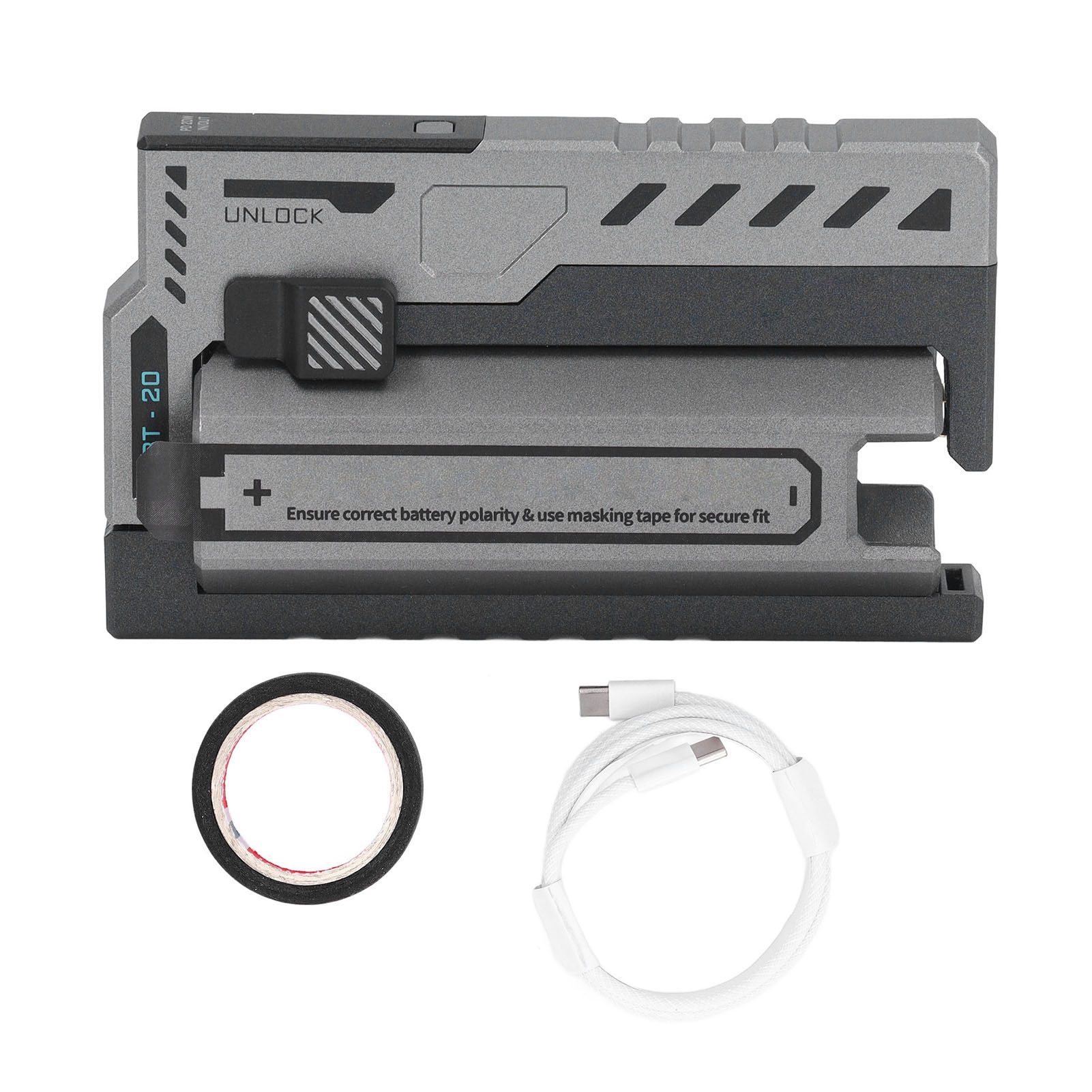 2-in-1 Externer Akku Mit Ladegerät Und Tragbarem Ladeetui Für 20700 Lithium-akku (silber)