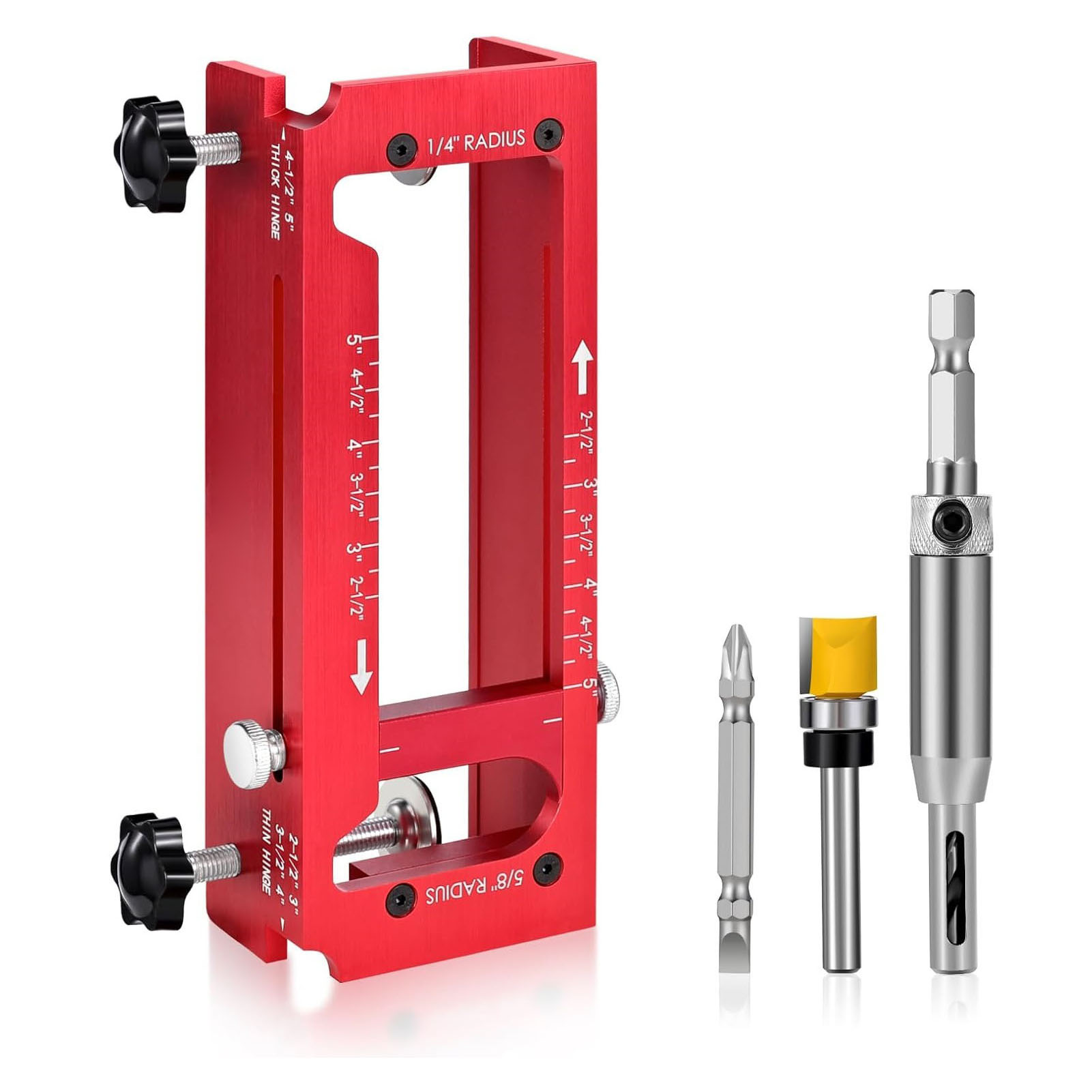Türscharnier-schablone Aus Aluminiumlegierung, Frässchablonen-set, Verstellbare Zapfenschneidvorrichtung Für 2,5" Bis 5" Scharniere, 1/4" Lt- Und 5/8" R-profile, Rechtwinklige Profile