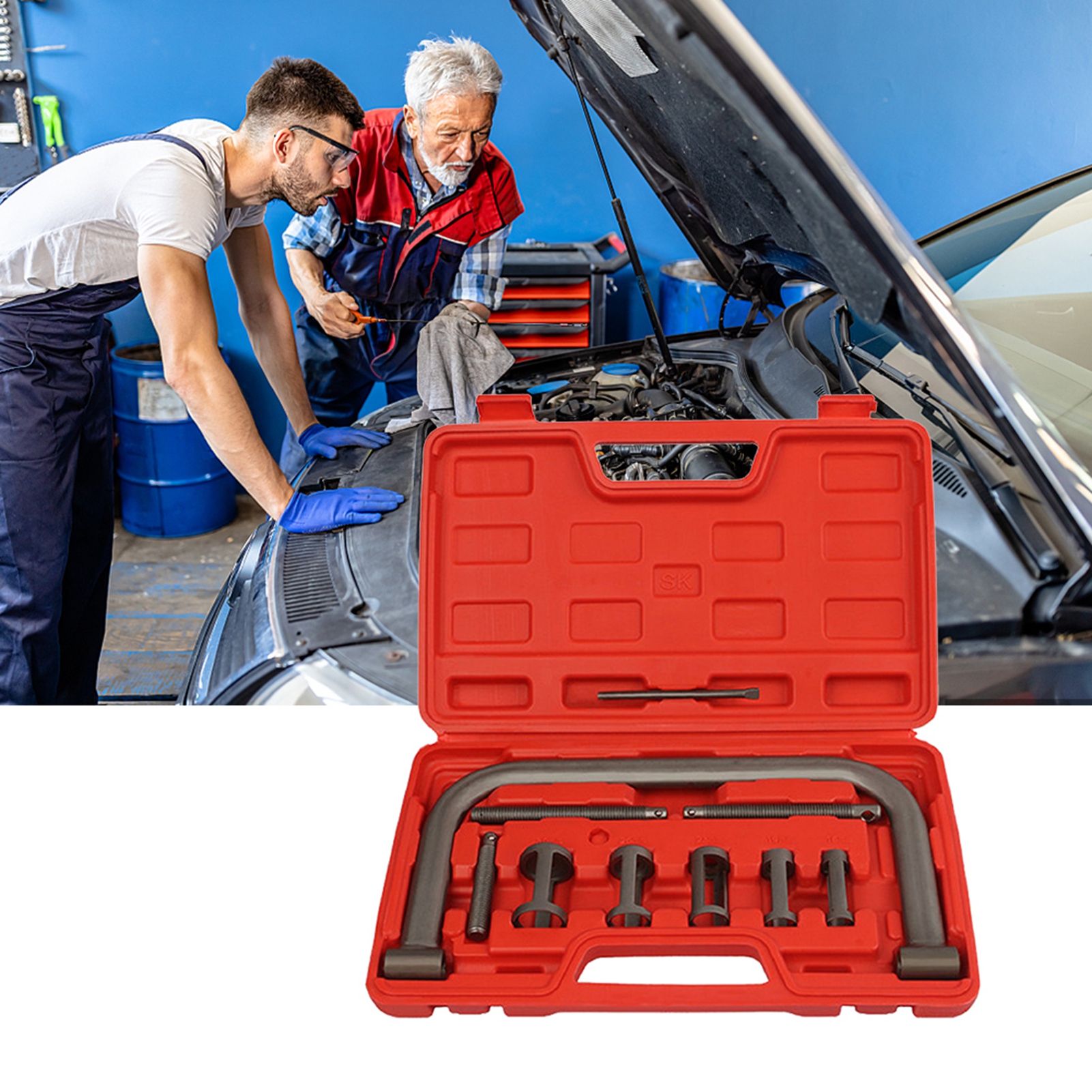10-teiliges C-klemmen-set Für Ventilfederkompressoren, Inklusive Kostenlosem Ventilfeder-ausbauwerkzeug, Druckadaptern, Verlängerungen Und Einem Hebel Für Die Reparatur Von Auto- Und Motorradmotoren.