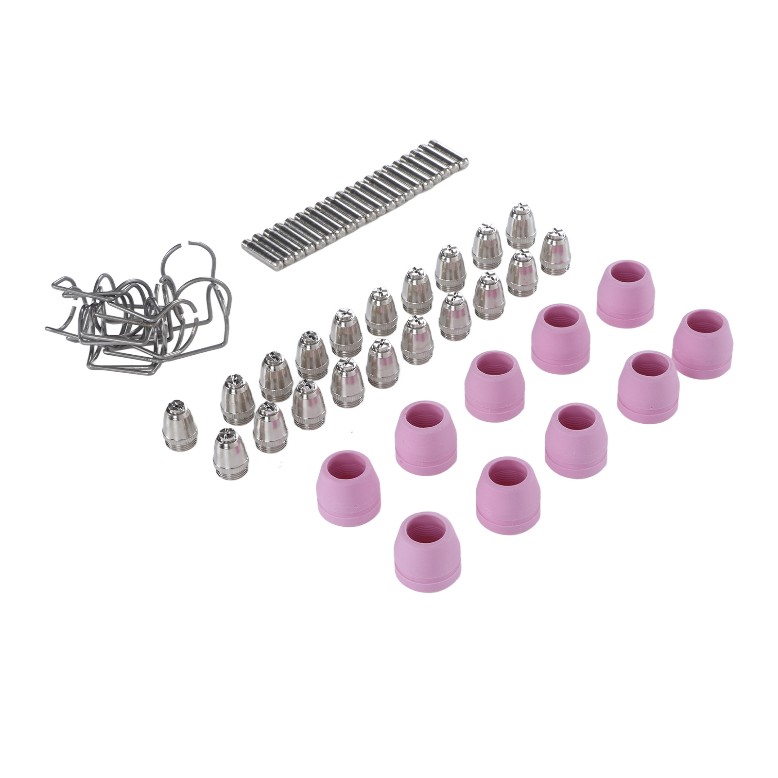 Verbrauchsmaterialset Für Den Plasmaschneidbrenner Ag60: Elektroden, Düsen, Schutzkappen, Befestigungsringe.