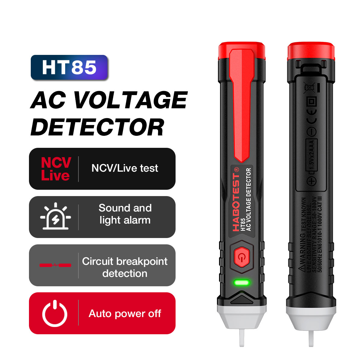 Berührungsloser Spannungsprüfer, Wechselspannungsprüfstift Mit Led-taschenlampe, Ac50-1000v Spannungsdetektor Zum Testen Von Unterbrechungspunkten In Stromführenden Leitungen (ncv).