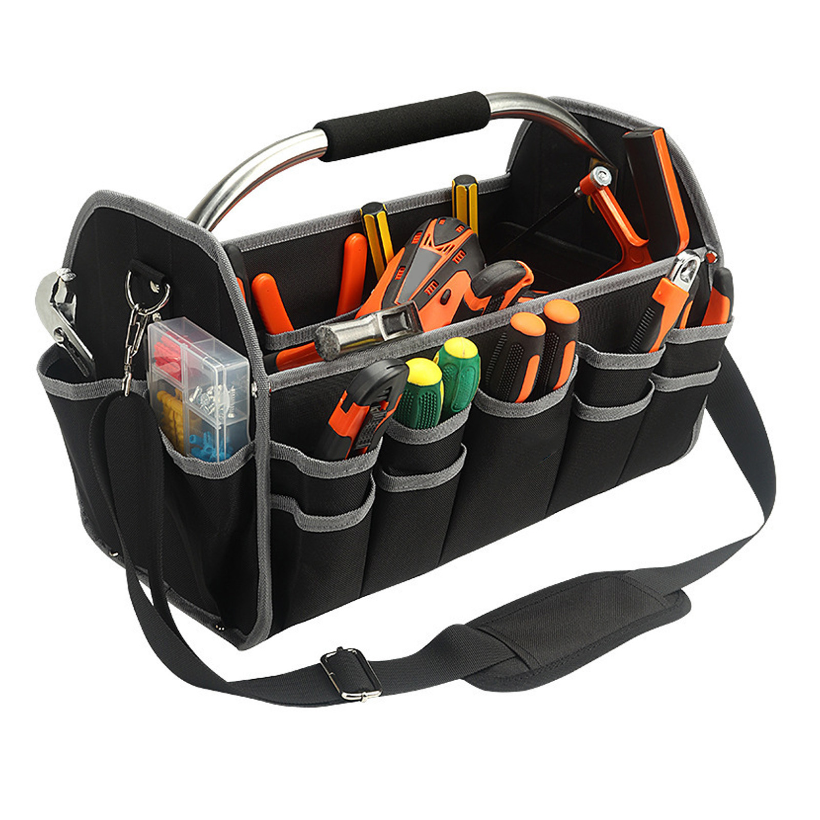 Große, Multifunktionale, Tragbare Werkzeugtasche Für Elektriker Mit Top-öffnung Und Stahlgriff Für Die Holzbearbeitung