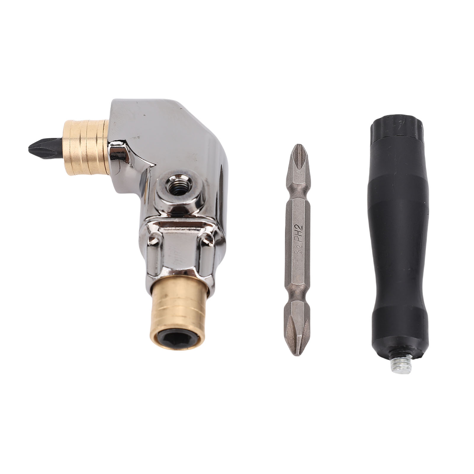 Zubehörset Für Winkelbohrer: Ganzmetallgehäuse, 90°-winkeladapter Für Bohrer Und Griff Aus Verchromtem Vinylstahl Für Schlagschrauber.