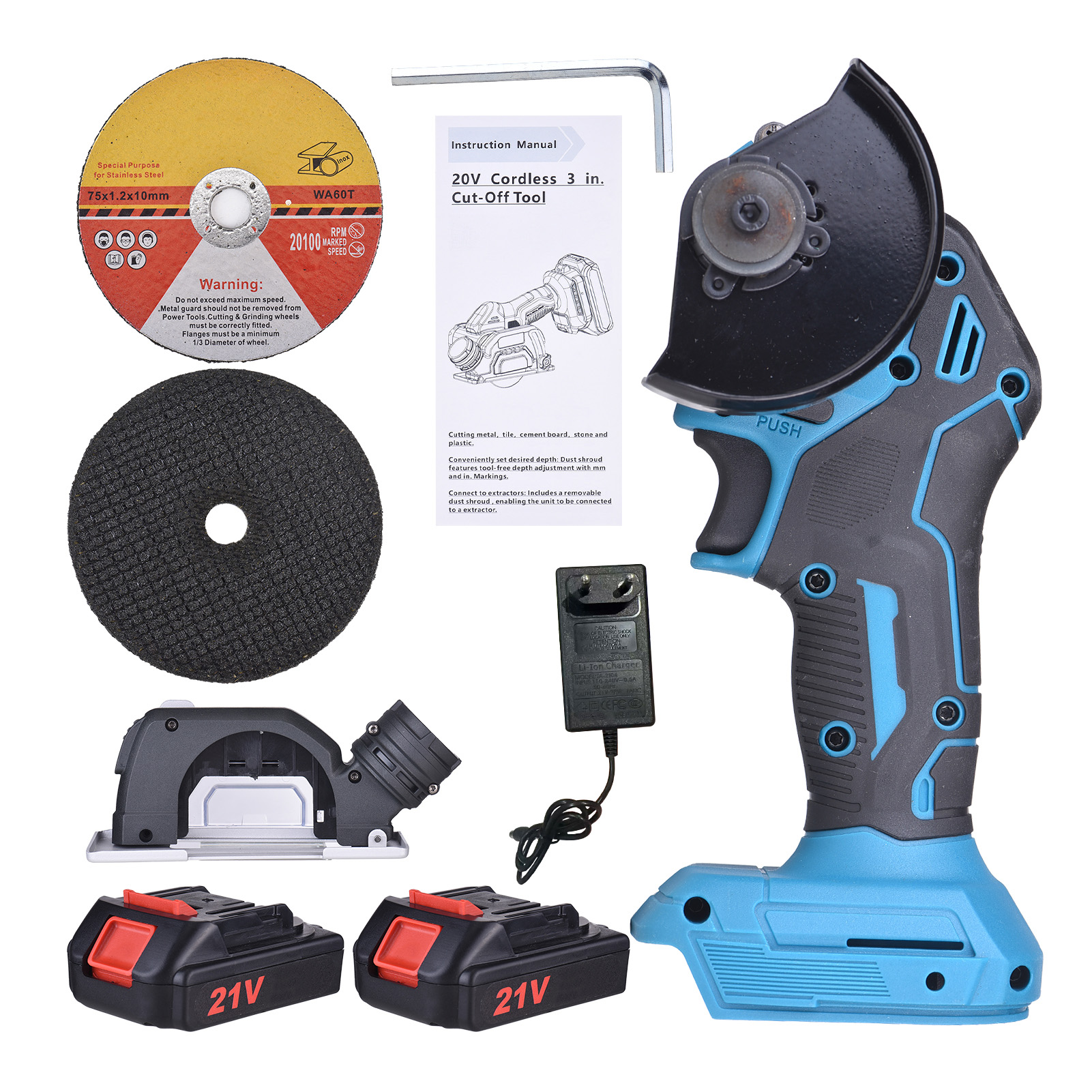 Akku-kreissäge, 7,6 Cm (3 Zoll) Tragbarer Winkelschleifer-satz, Wiederaufladbares Schneidwerkzeug Für Metall, Holz, Fliesen Und Marmor, 7,6 Cm (3 Zoll) Einhand-kreissäge Mit 2 Akkus (eu-stecker)