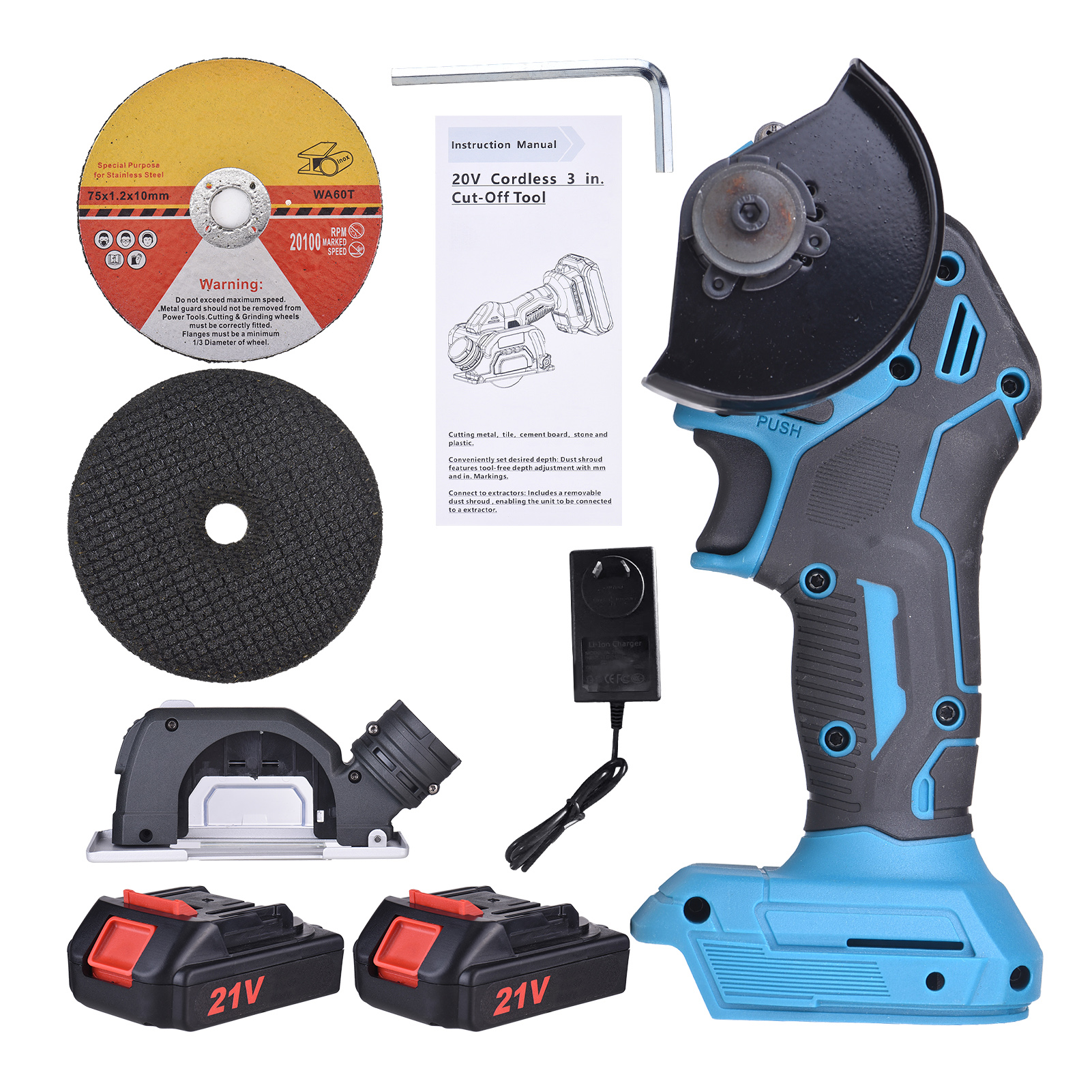 Akku-kreissäge, 7,6 Cm (3 Zoll) Tragbarer Winkelschleifer-satz, Wiederaufladbares Schneidwerkzeug Zum Schneiden Von Metall, Holz, Fliesen Und Marmor, 7,6 Cm (3 Zoll) Einhand-kreissäge Mit 2 Akkus (aus