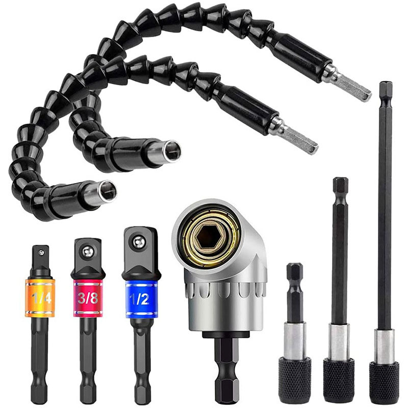 Set Mit 9 Winkelschraubendreherbits, Schnellwechsel-steckschlüssel, Universeller Flexibler Welle, Ad-anschlussset Mit Bohrmaschine