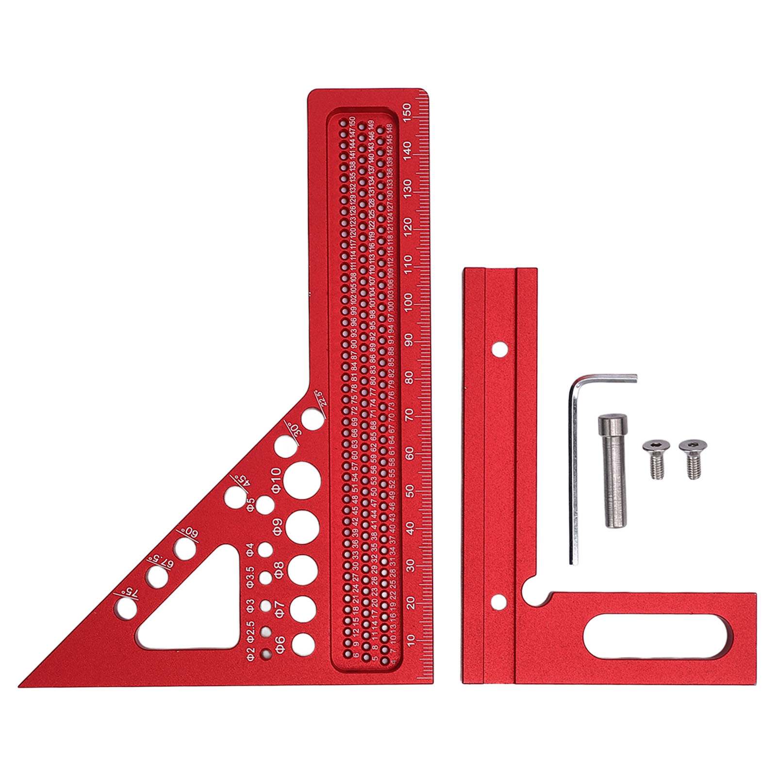 Set Aus Multifunktionalen Und Kompakten Zimmermannswinkeln Aus Aluminiumlegierung Mit Anreißwerkzeug.