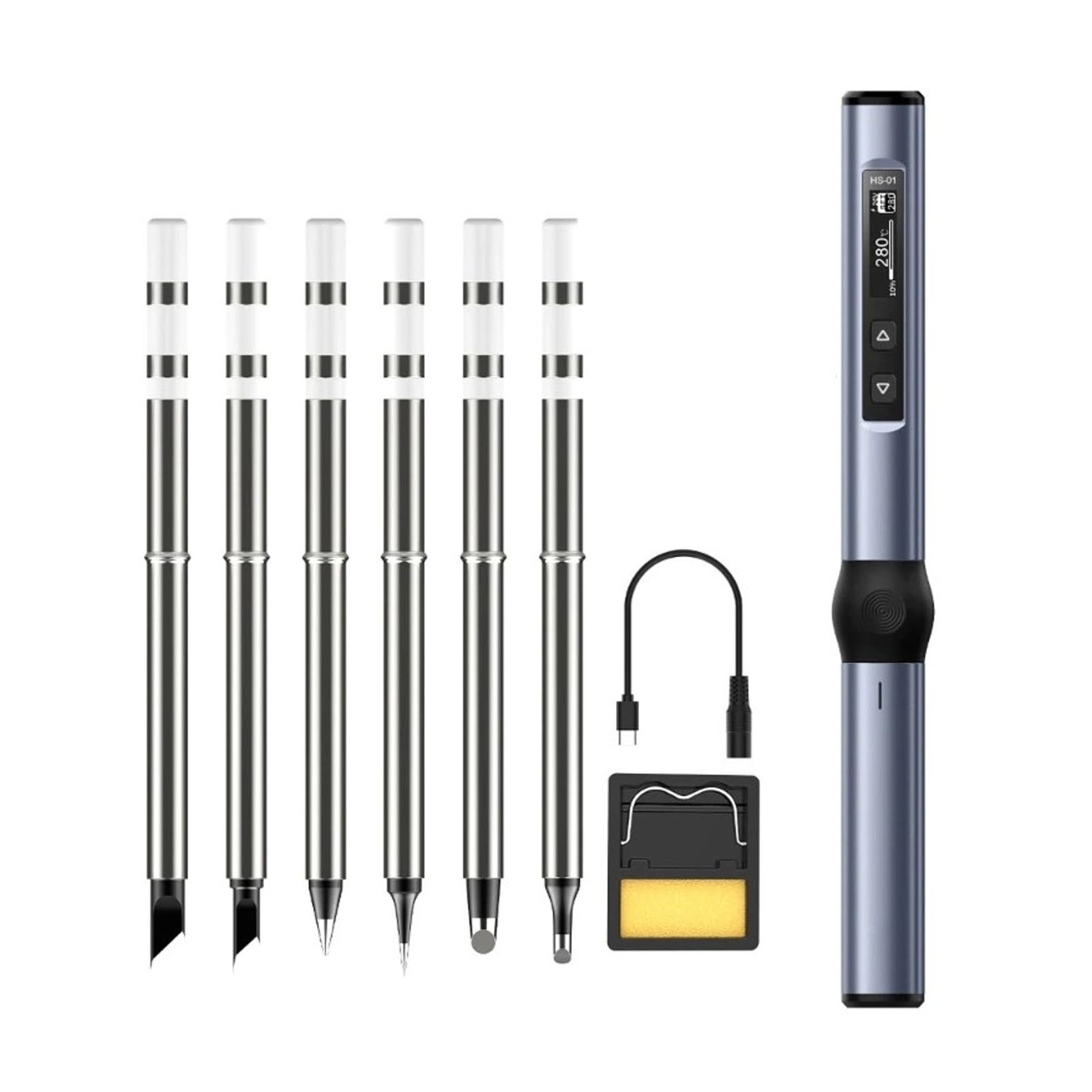 Elektrisches Lötset Mit Digitalanzeige, Einstellbarer Temperatur, Schnellheizfunktion, Mini-lötkolben Dc 9–24 V, Grau Und Blau