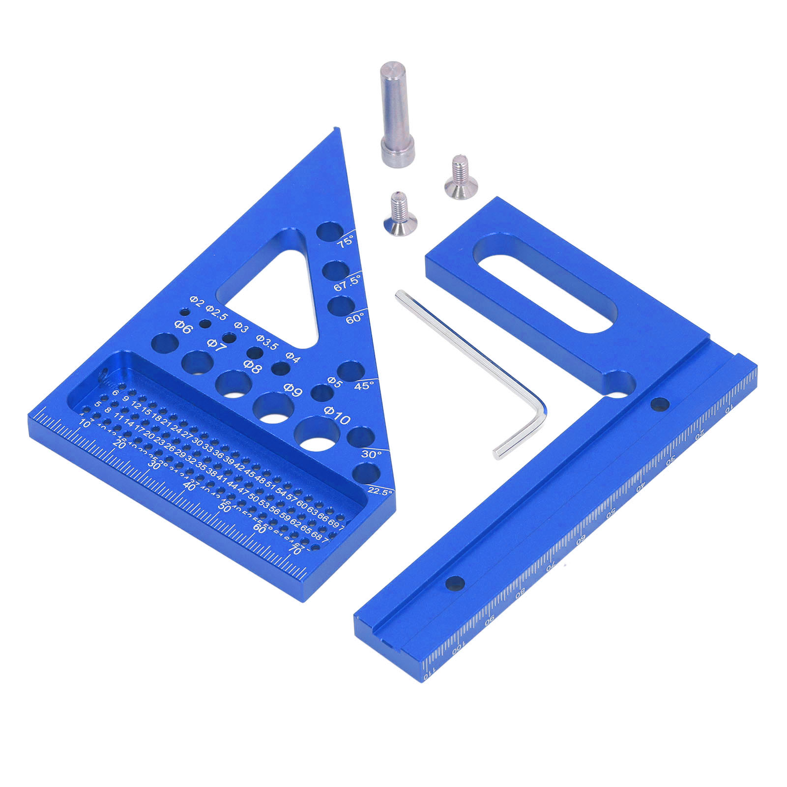 Zimmermannswinkel, Winkelmesser, Dreieckiger Gehrungslineal Aus Aluminiumlegierung, Mehrwinkelmessgerät, Blau